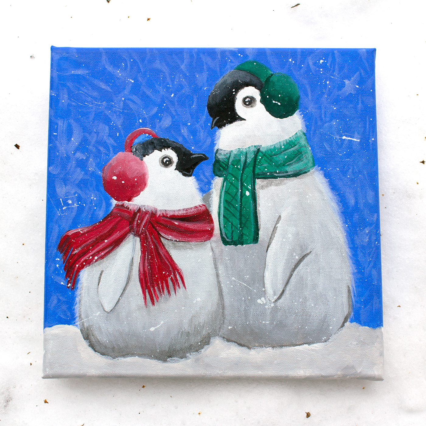 acrylic painting   penguins winter