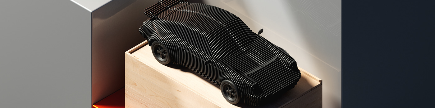 3D Automotive design collectible laser cut LEGO Miniature Porsche Porsche 911 redshift