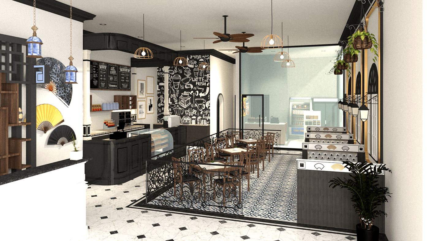 3D Rendering architecture bed and breakfast cafe hotel Interior Architecture interior design  3d modeling