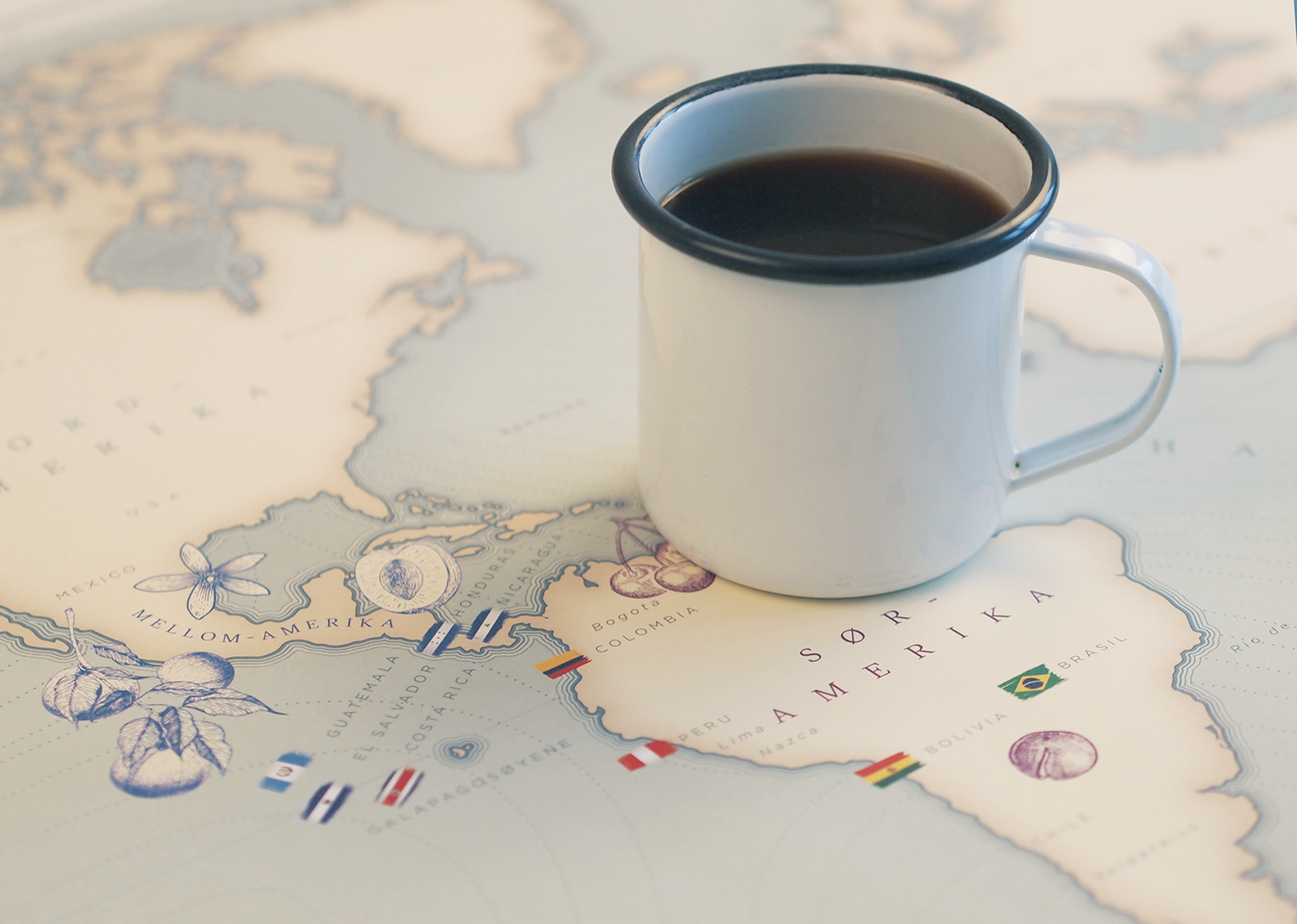 Coffee tea solberg & hansen barista map maps Travel cafe gold foil emboss