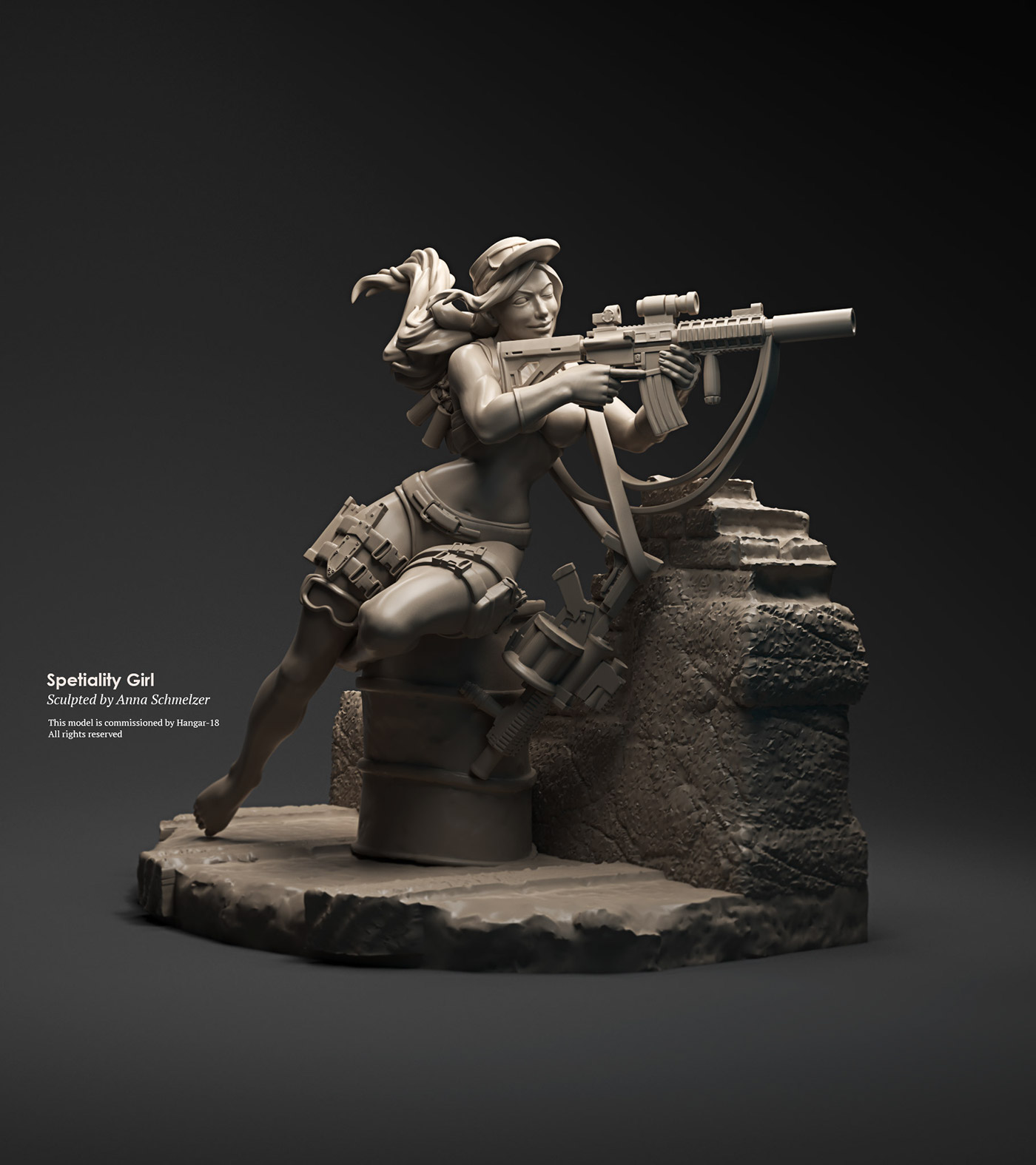 pinup girl Weapon 3d print 3D Character Miniature Sculpt turntable Zbrush figure sexy female cute Beautiful