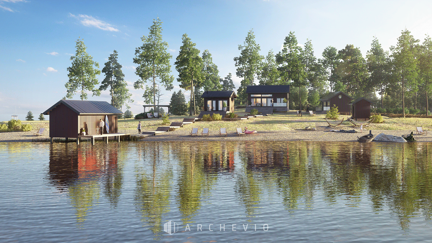 architecture cabin Cottage finland house lake Nature Render site visualization
