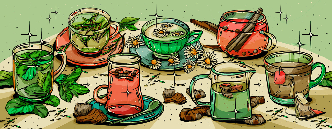 teas herbal tea Health art digital illustration Editorial Illustration editorial