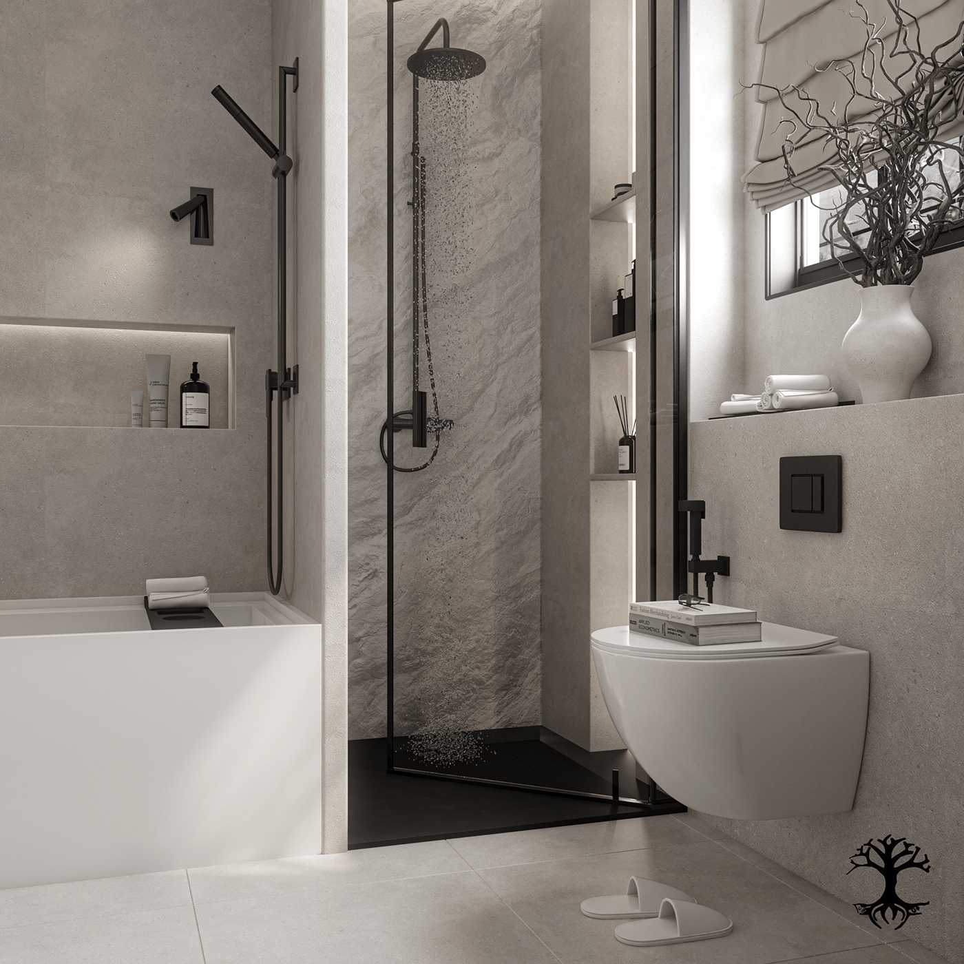 earthy bathroom interior design  architecture Render visualization 3D modern 3ds max vray