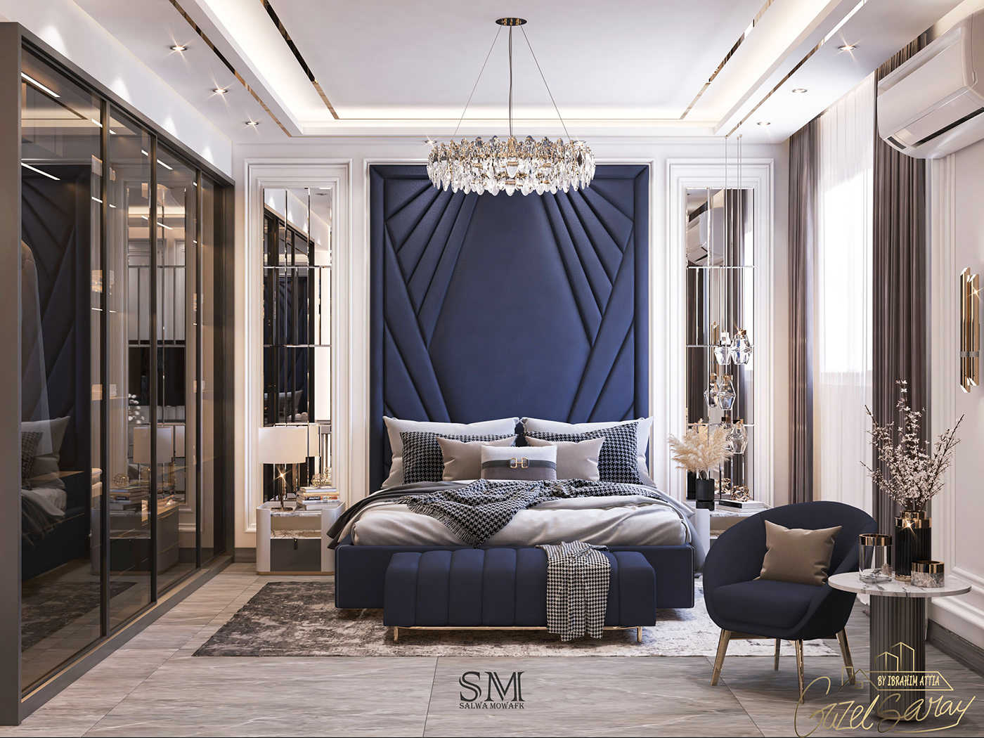 3ds max bedroom interior design  luxerious luxury master bedroom neo-classic room design royal blue modern