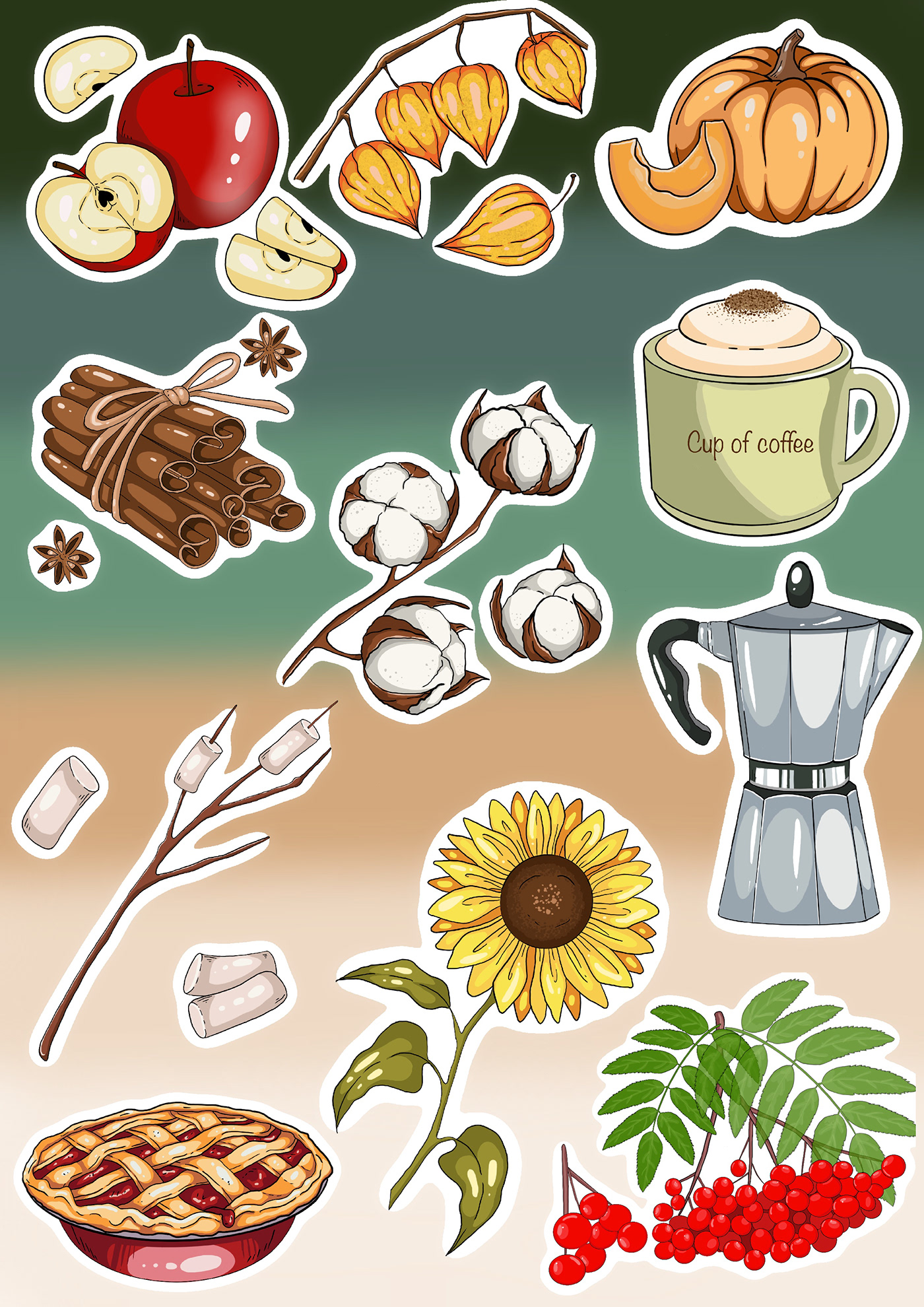 stickers autumn illustrations