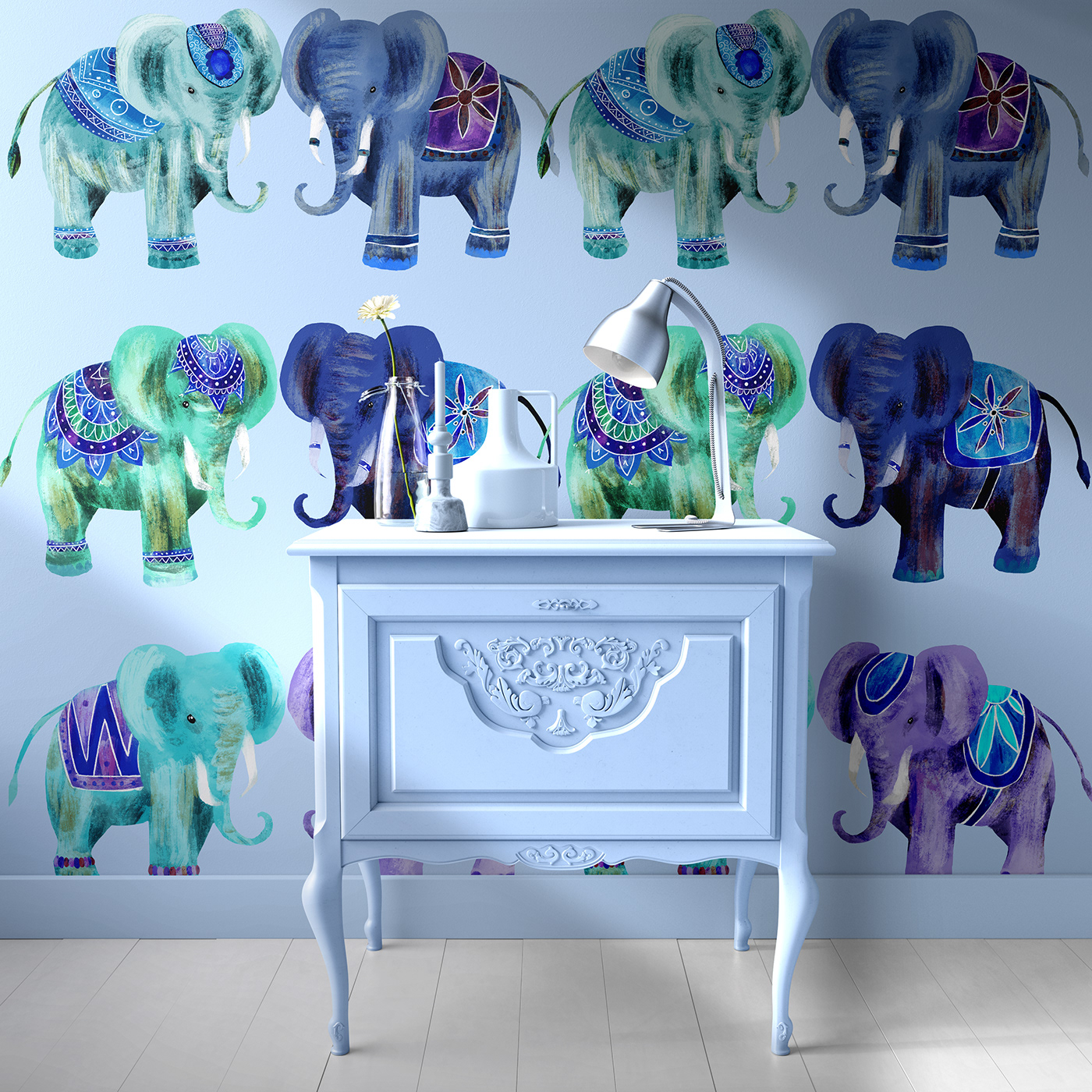 animaux decoration dessin digital painting elephant illustration enfant motif pattern