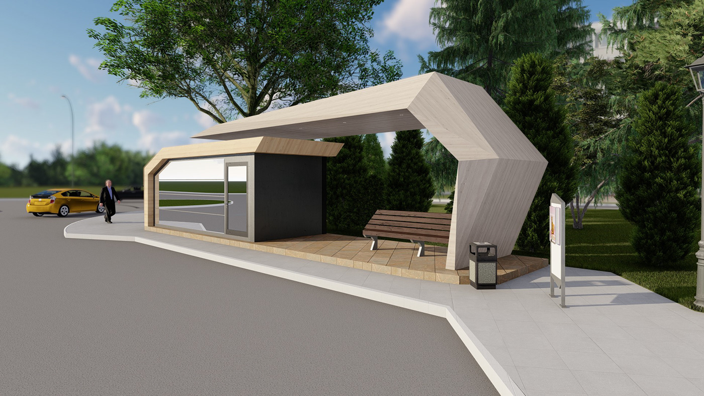 3D architecture design Landscape Design rendering visualization bus stop Landscape