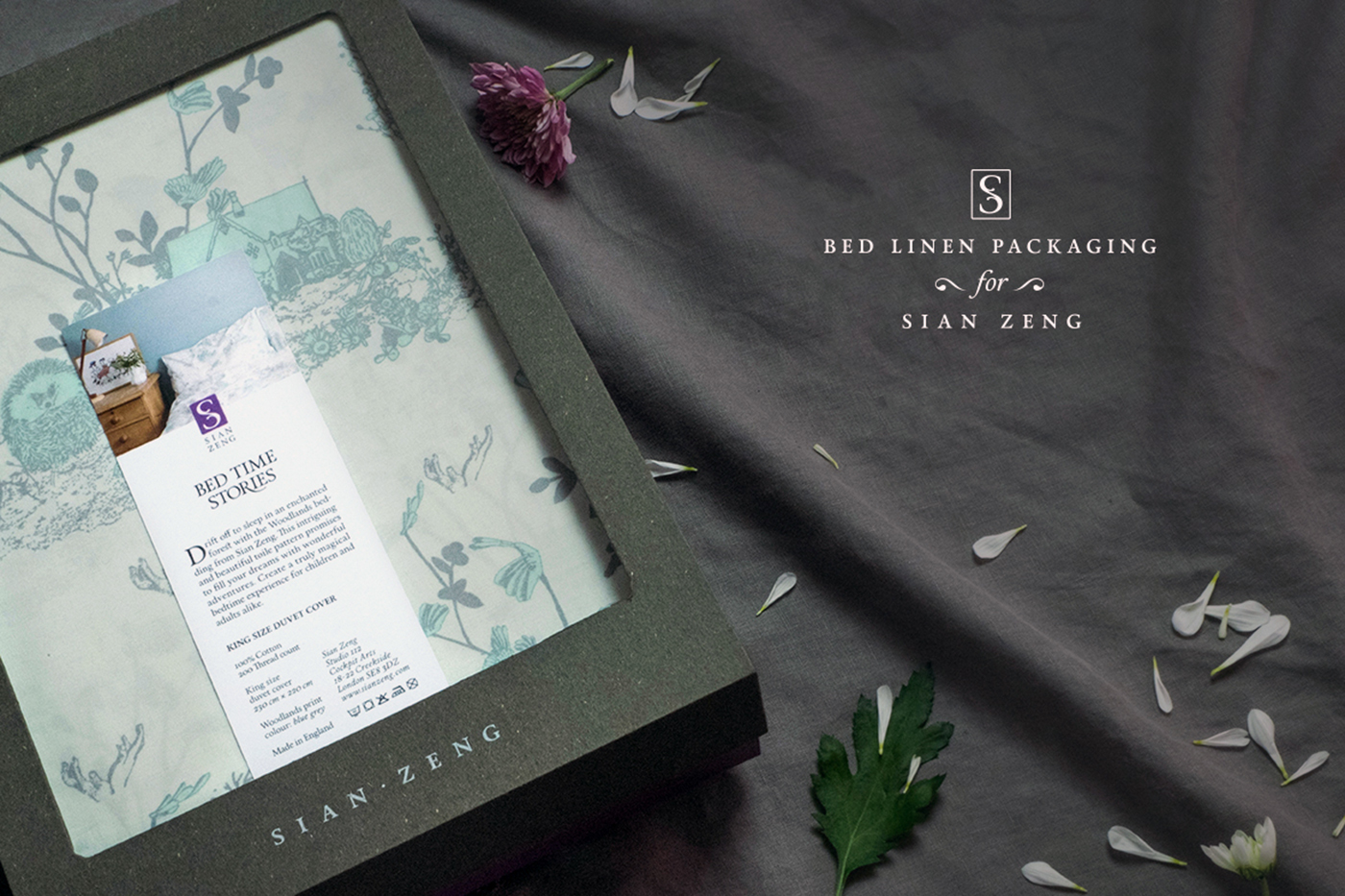 sian levente toth package design box bold luxury high end typo grey bedlinen logo ZENG 