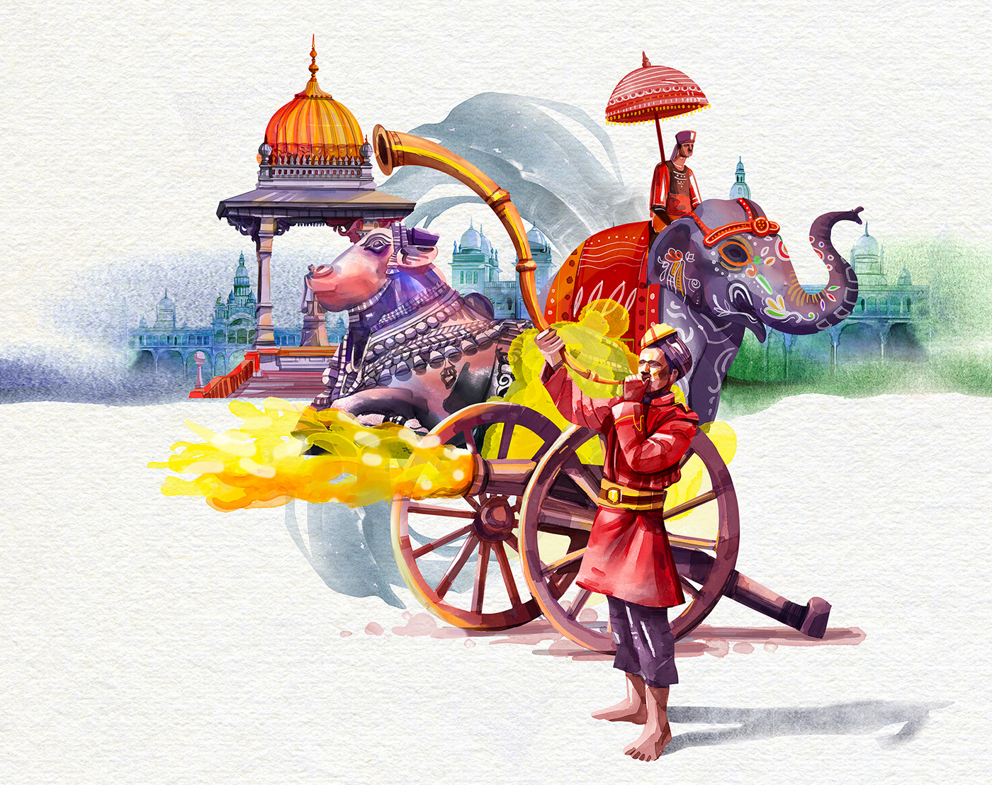 artist Dasara festival ILLUSTRATION  India karnataka karnataka tourism tourism watercolor watercolour