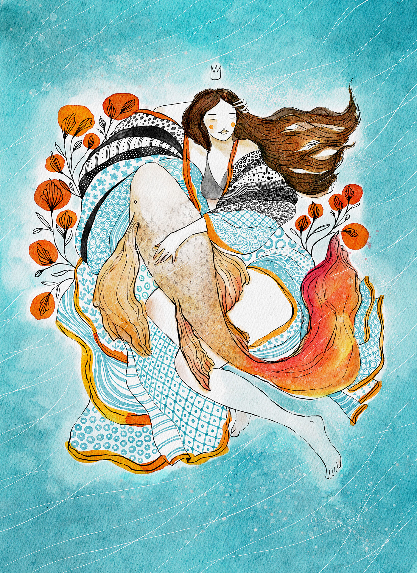 aquarela mulher peixe puzzle Quebra-Cabeças suavidade