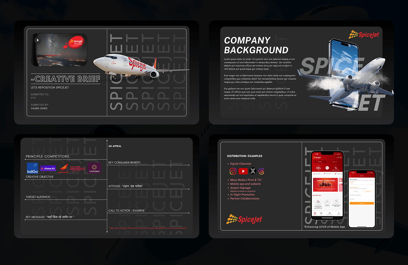 presentation figma design photoshop canva spicejet   Airlines creative brief integrated marketing