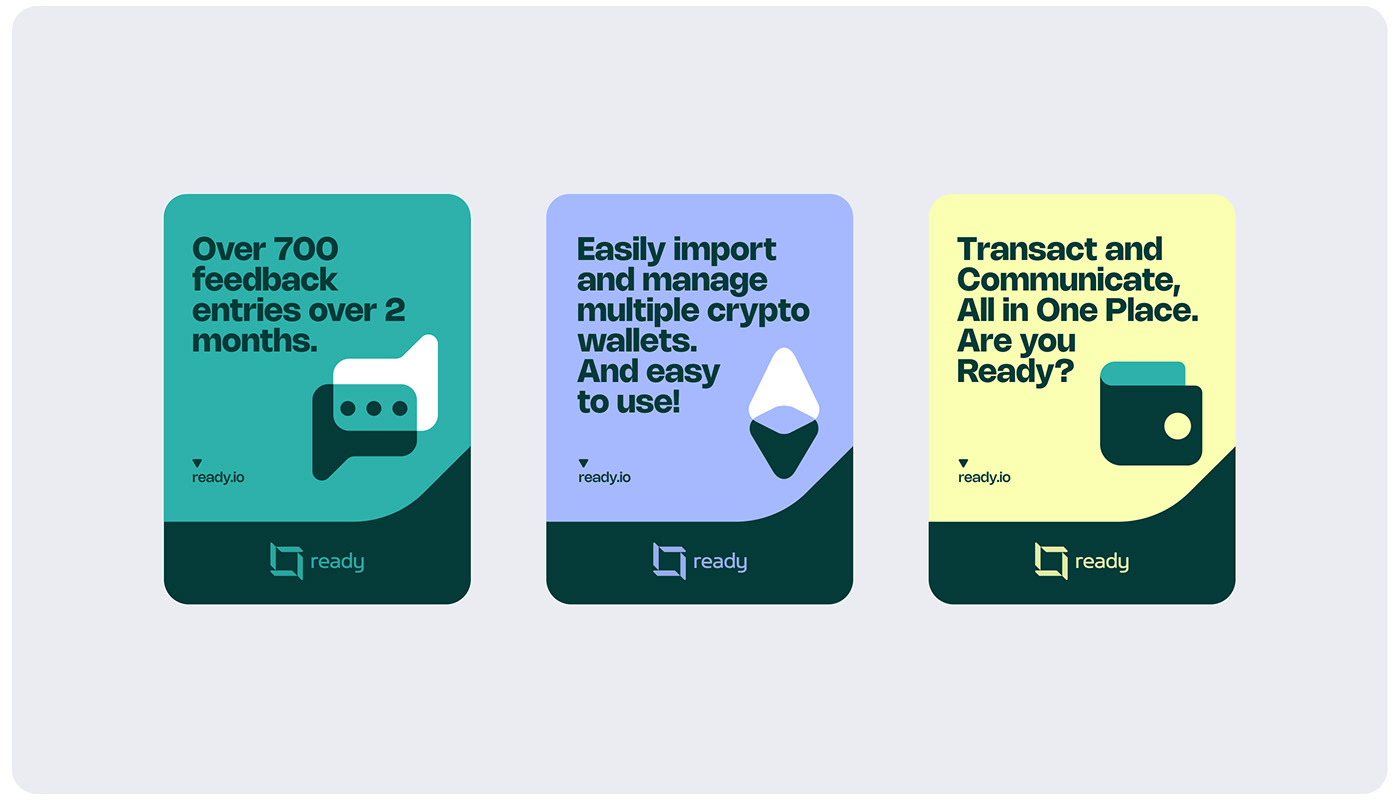 Branded visual ads describing Ready app