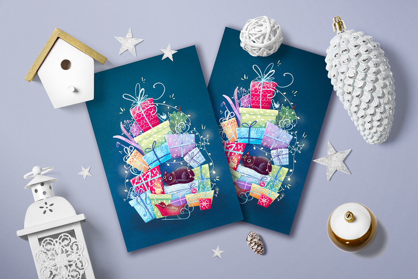 Christmas postcard Digital Art  digital illustration ILLUSTRATION  pattern pattern design  postcard print Procreate Wrapping paper