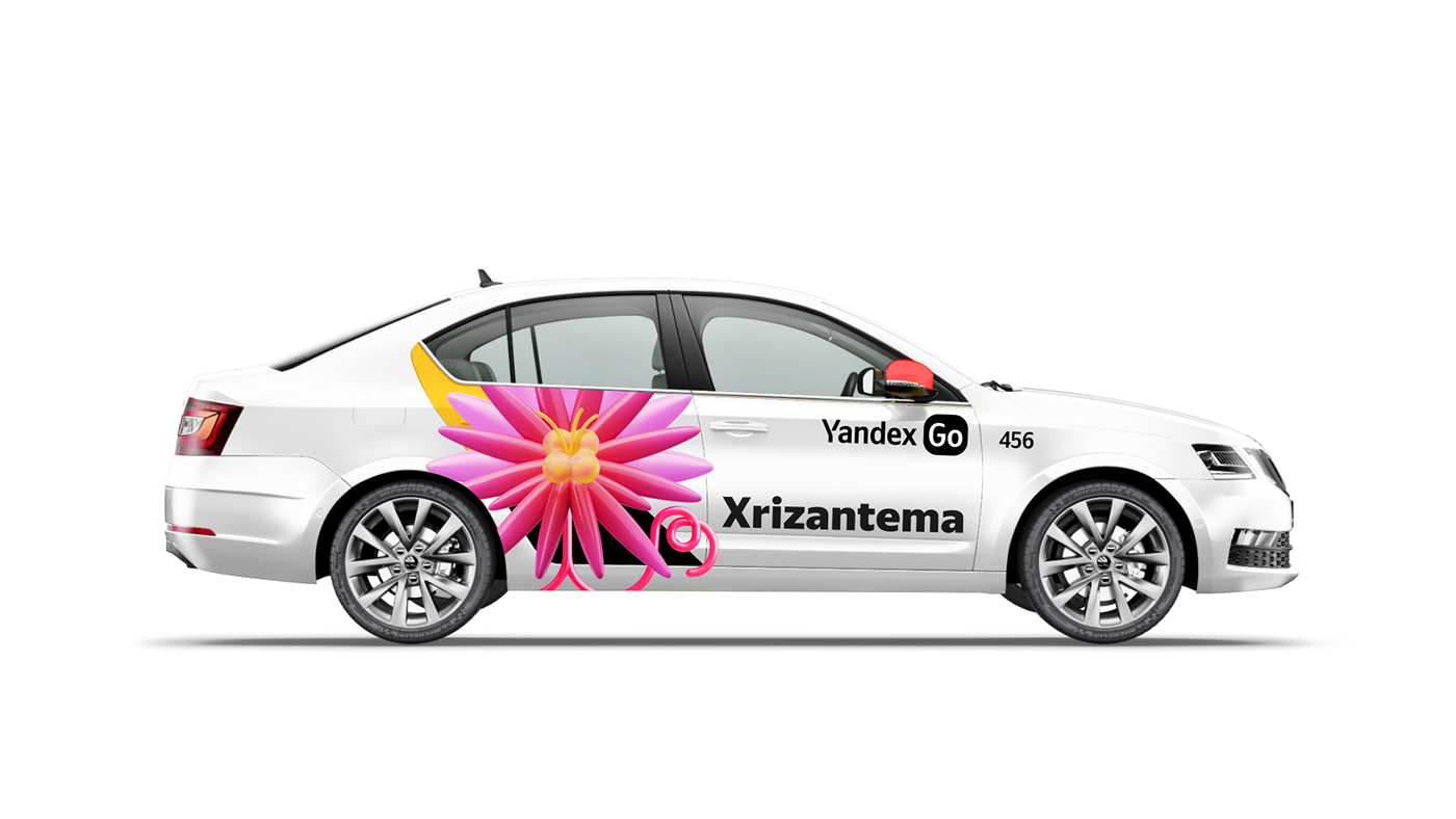 branding  taxi car yandex 3D 3D illustration modelling cinema4d Flowers pattern