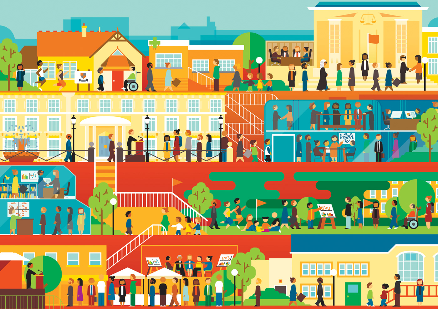 city town Illustrator color graphic clean business Urban Civic people
