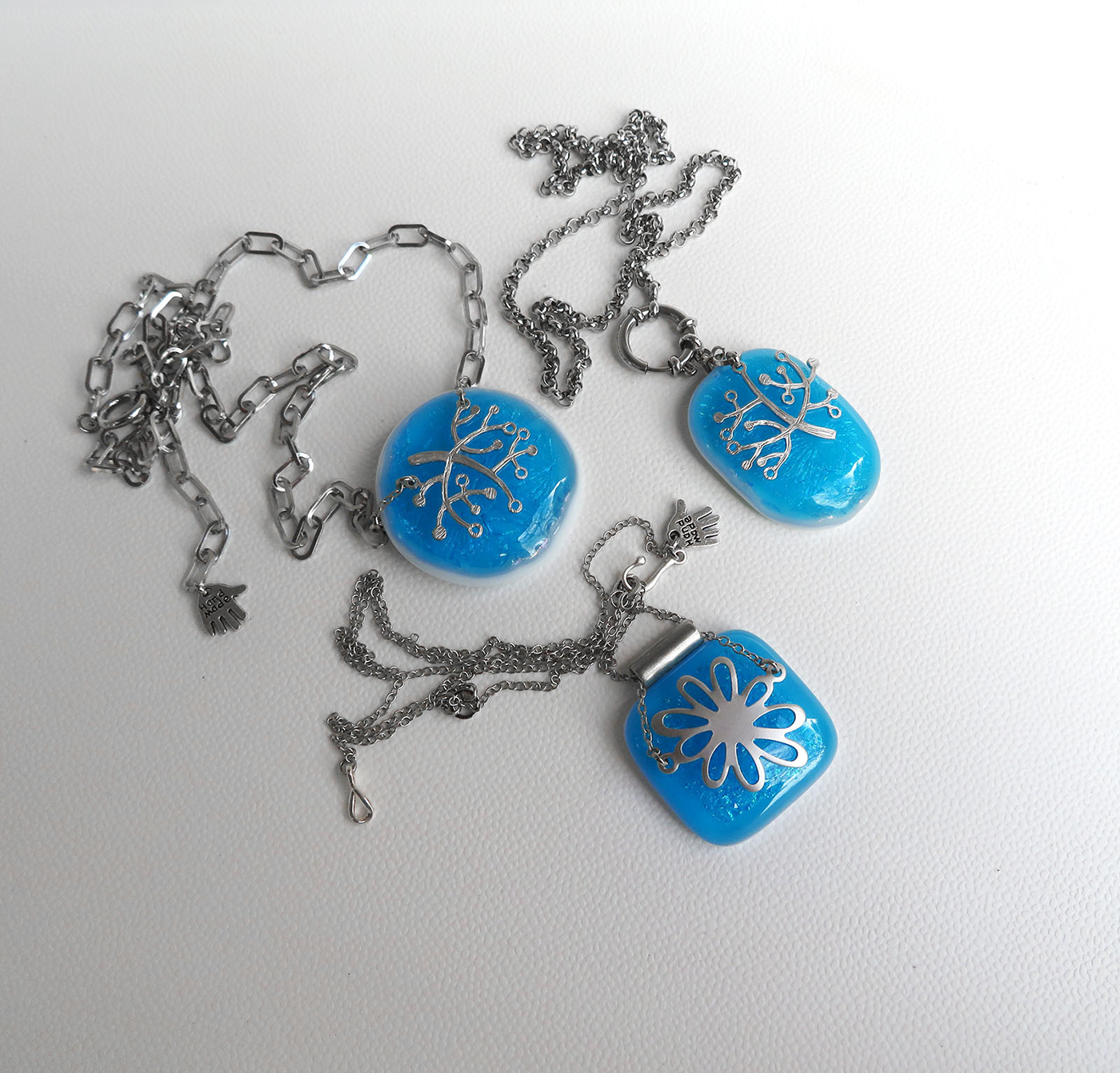 handmade jewelry accessories pendant Necklace sky blue fused glass Glass fusing