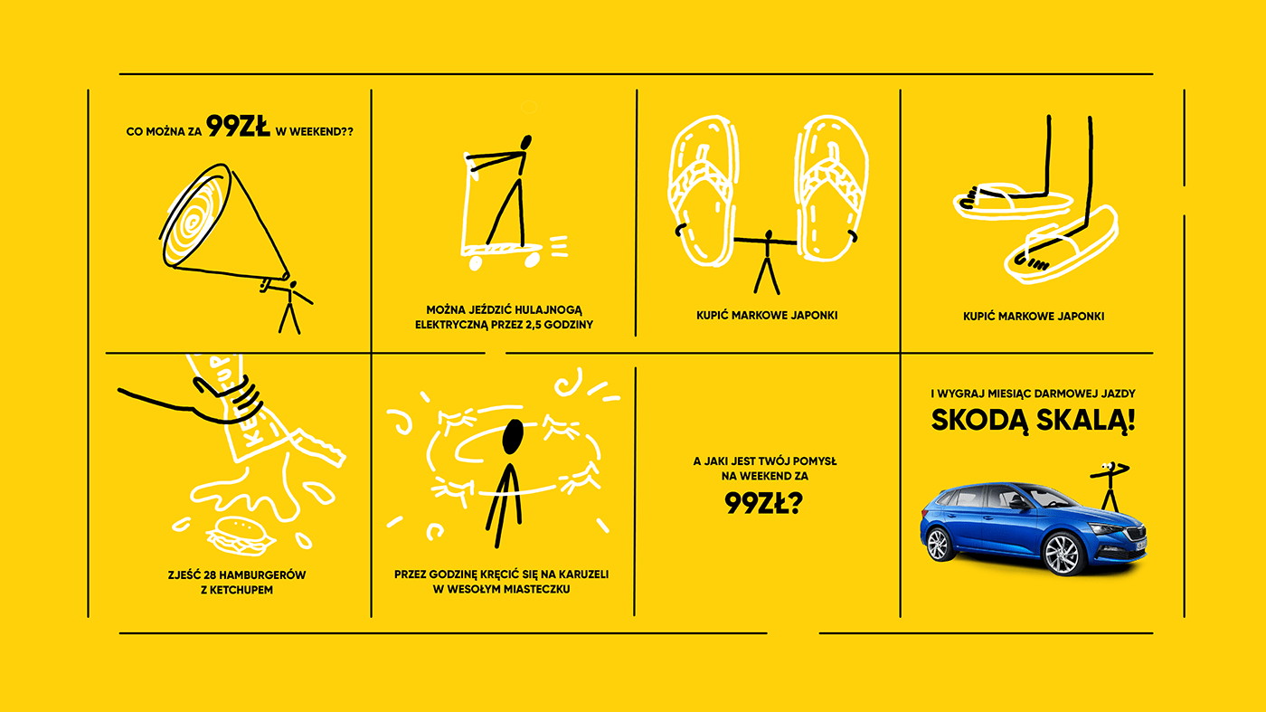 brand car design digital campagin hand drawing Skoda Web yellow