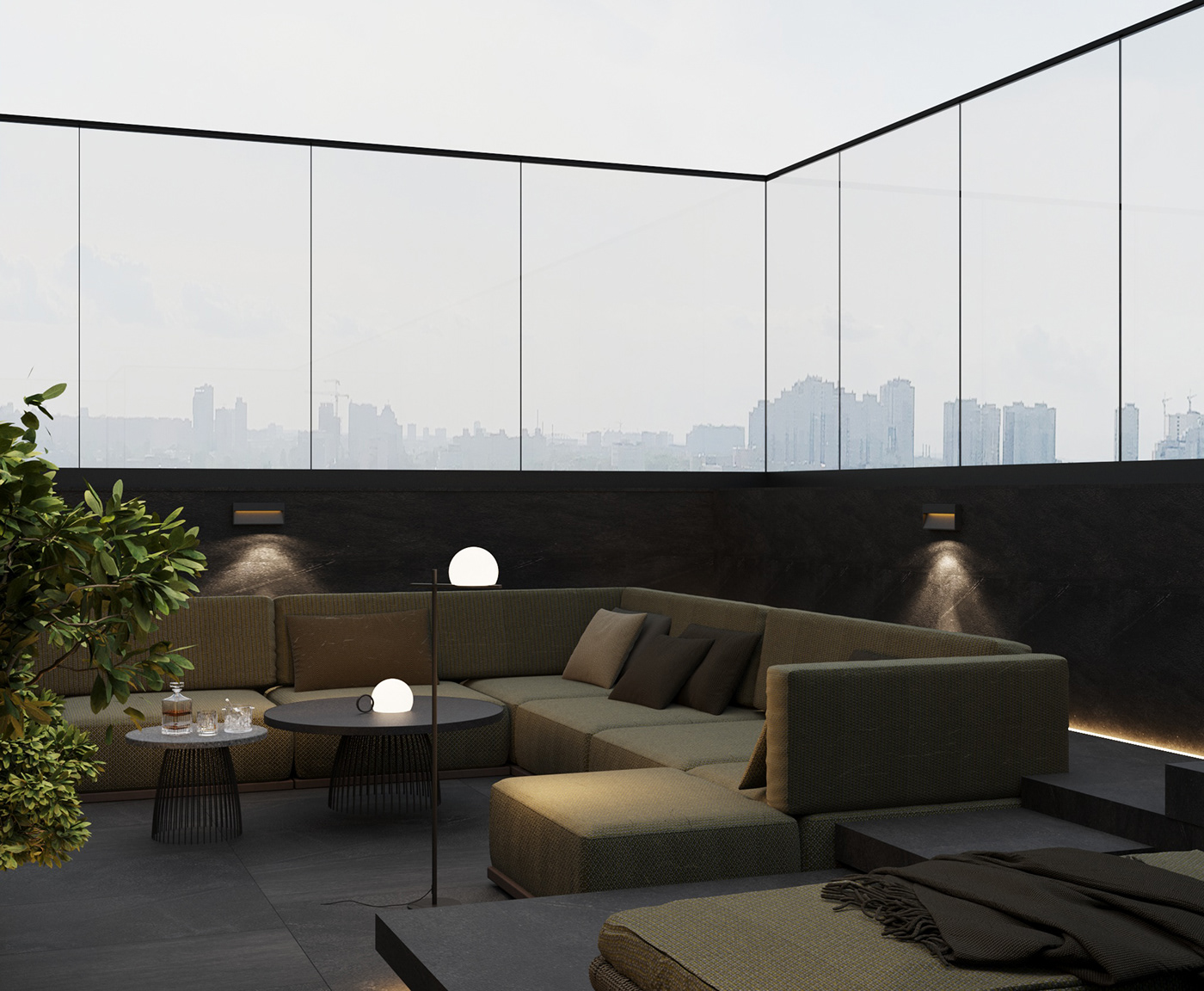 black green Interior interior design  Render SKY terrace visualization