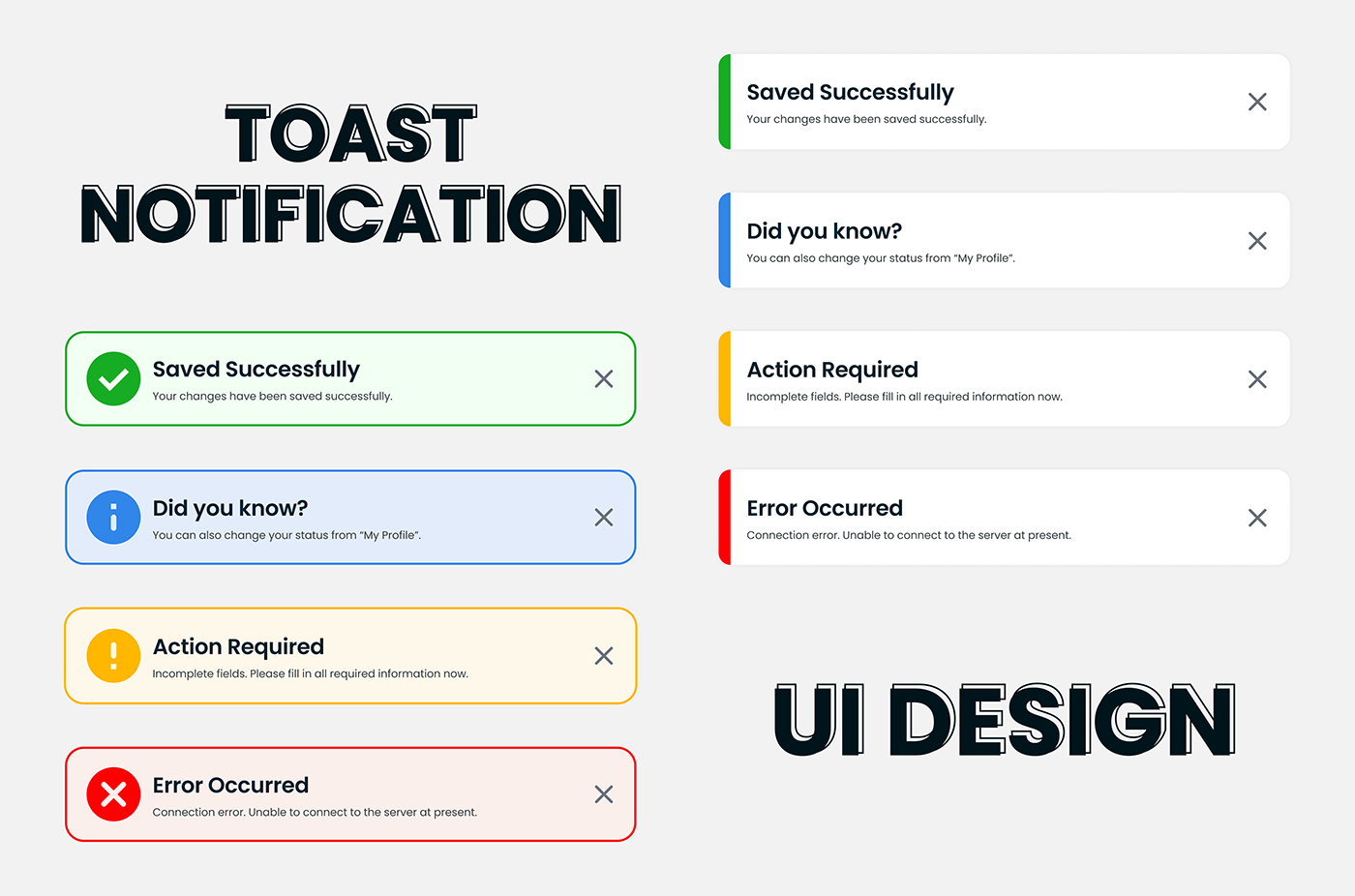 UI ux notification screen Popup Web Design  home page landing page ui design Snacabar Toast Notifaction