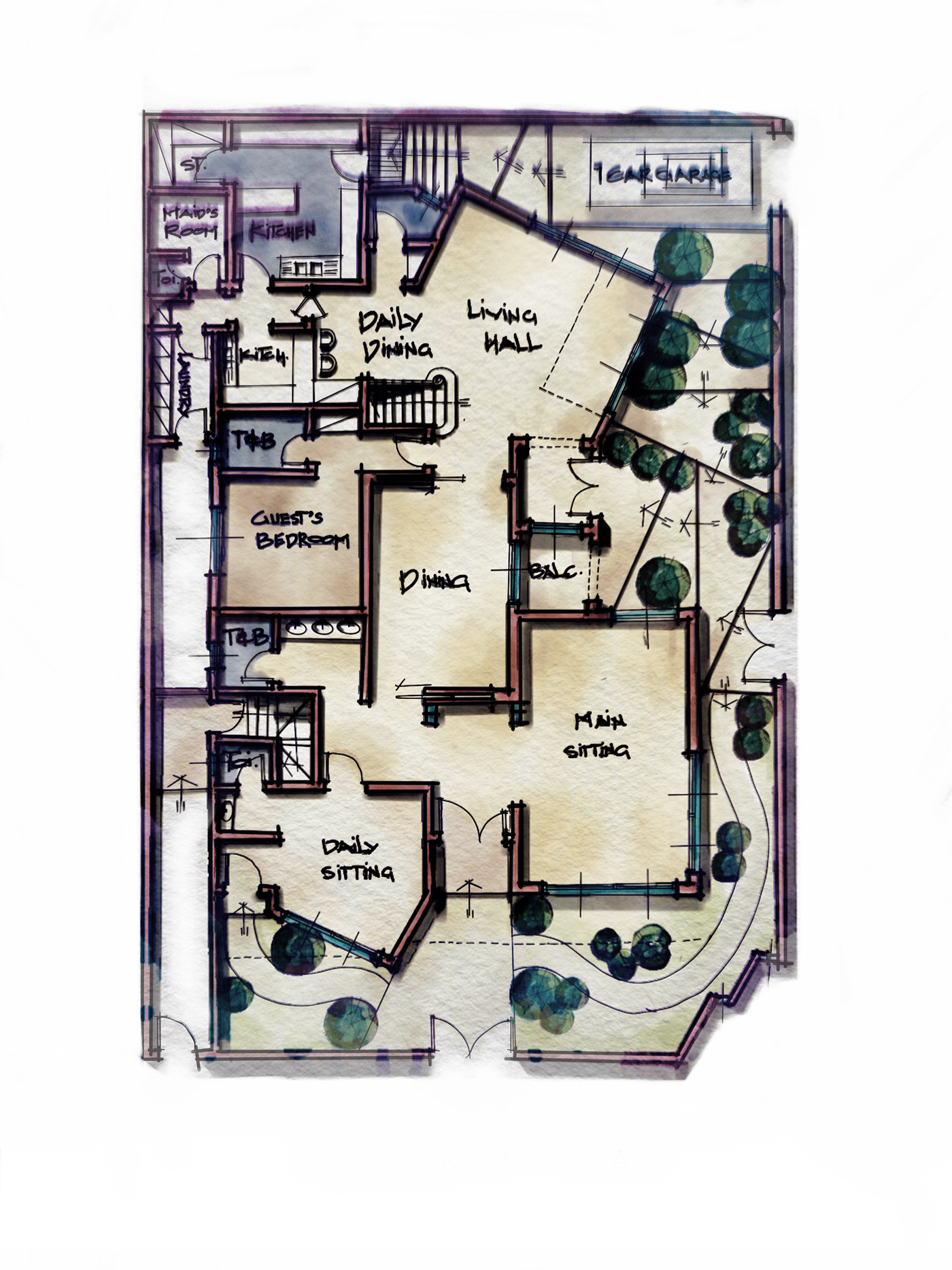 digital home modern Residence sketch Villa architectural architecture building Plan plans