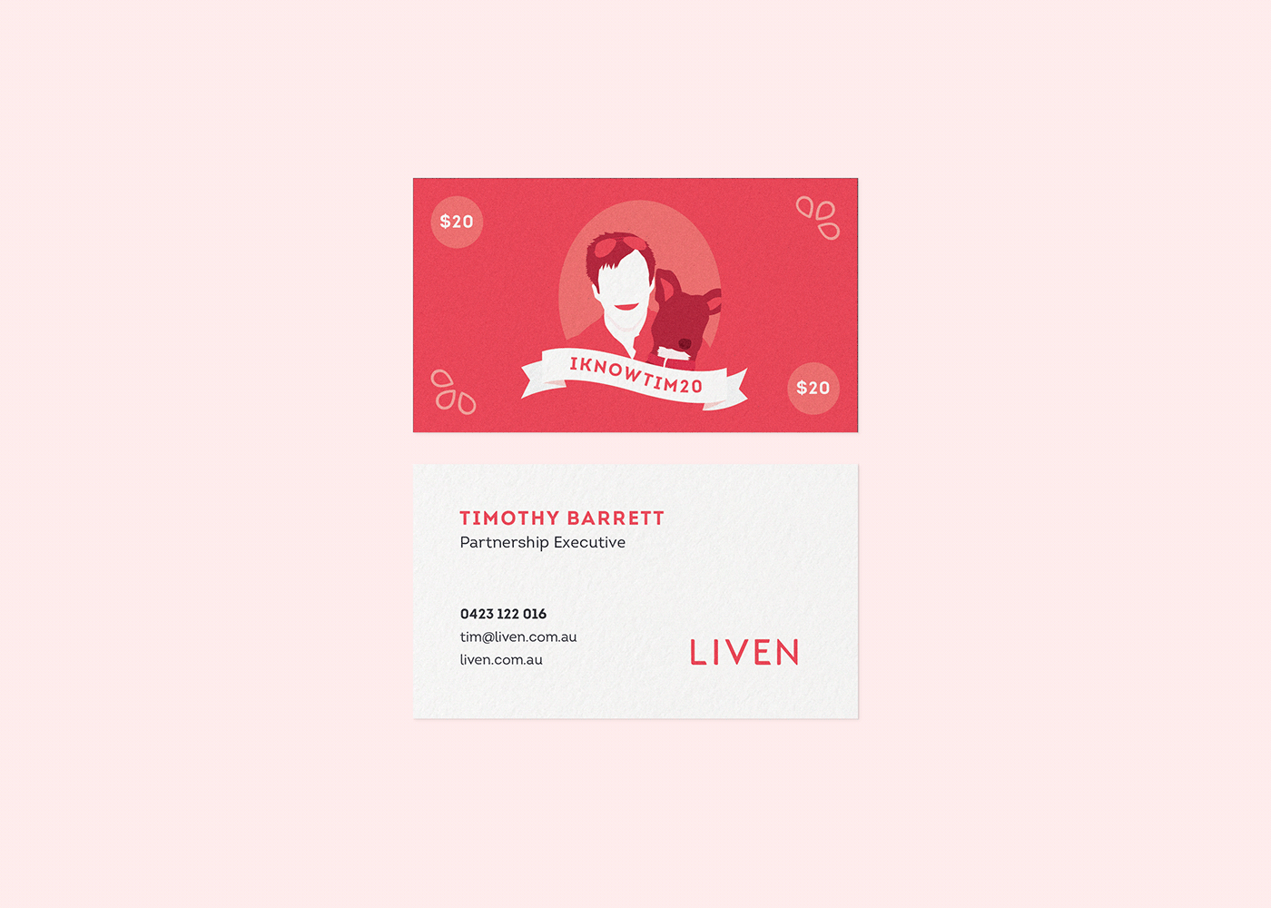 business card character illustration dog illustration free money Liven livenpay Name card pink promo code referral code
