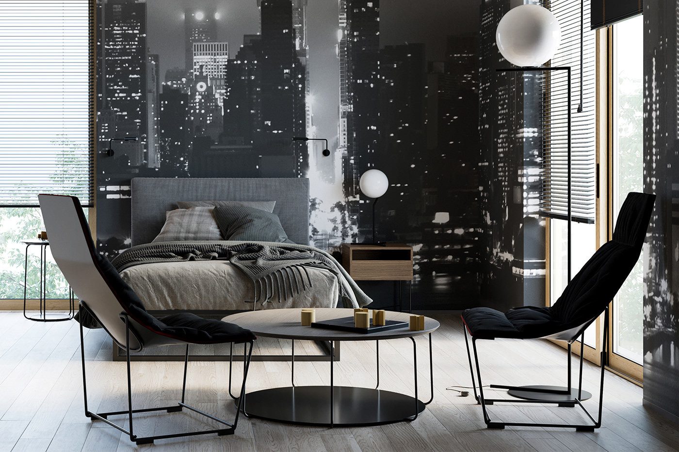 apartment black CGI corona dark glamour gray Interior modern room