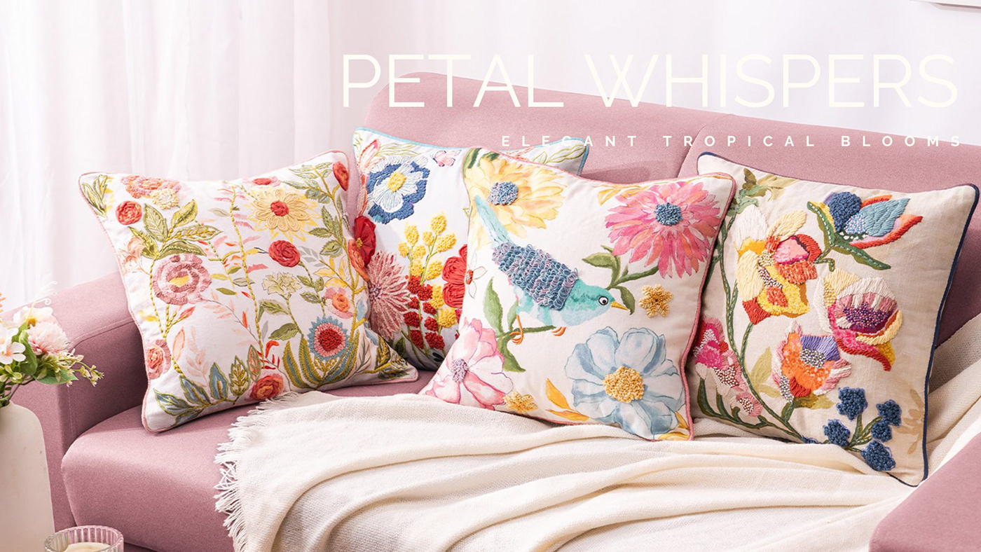 cushion surface design textile design  embellishment HOME FURNISHING deisgn beads Embroidery spring Flowers