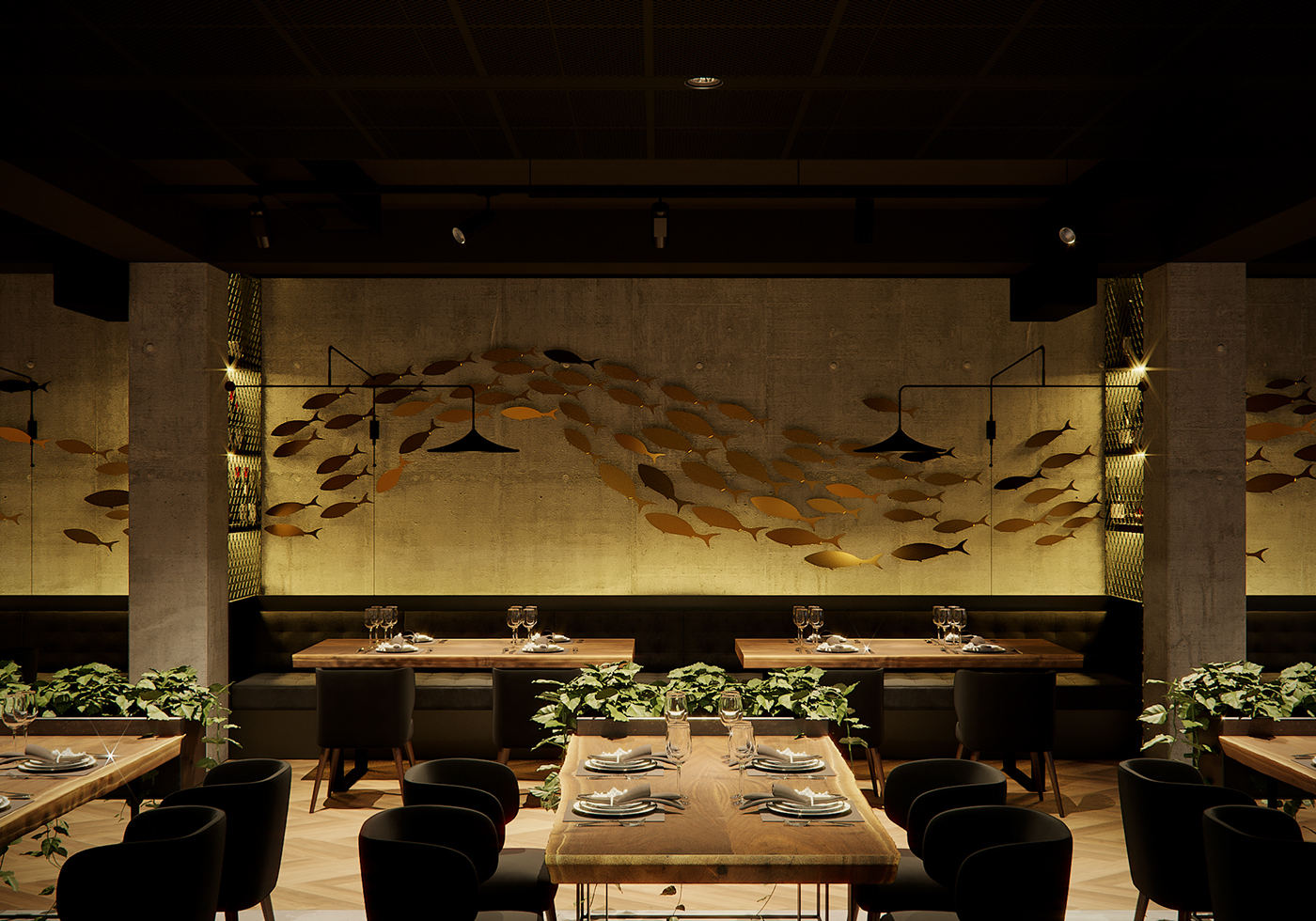 architecture interior design  restaurant MIRAMAR DOWN UNDER fish design Interior furniture design  Tirana