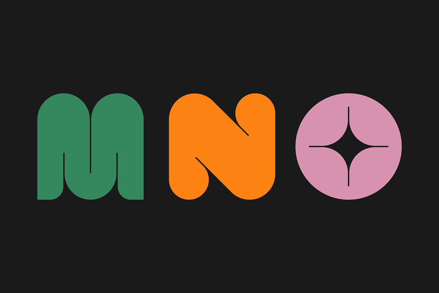 MNO in Tanga font designed by Deborah Ranzetta