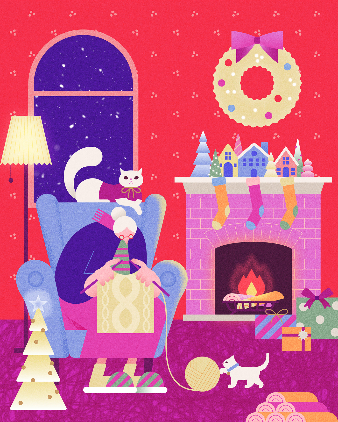 Holiday Christmas foldout fireplace gift carol family ChristmasHome firstsnow foldoutcard