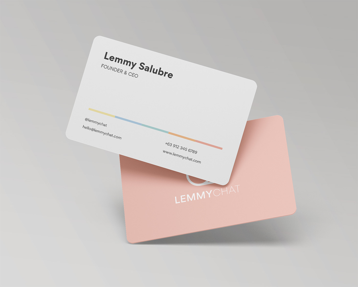 feminine pastel minimalist business card design for chatbot marketing, marketing agency