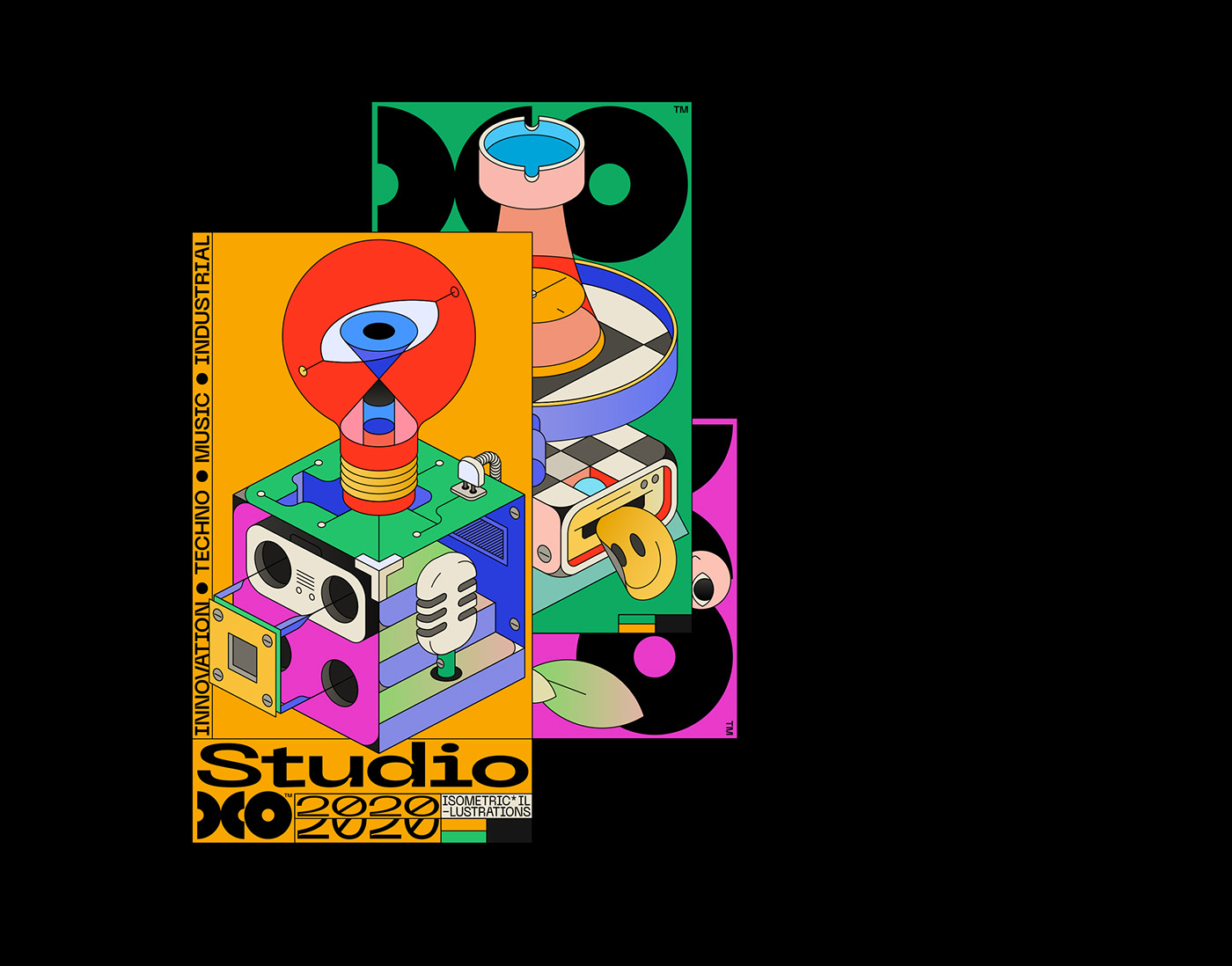 Isometric graphic vibrant design studio agency Engineering  music art Icon line