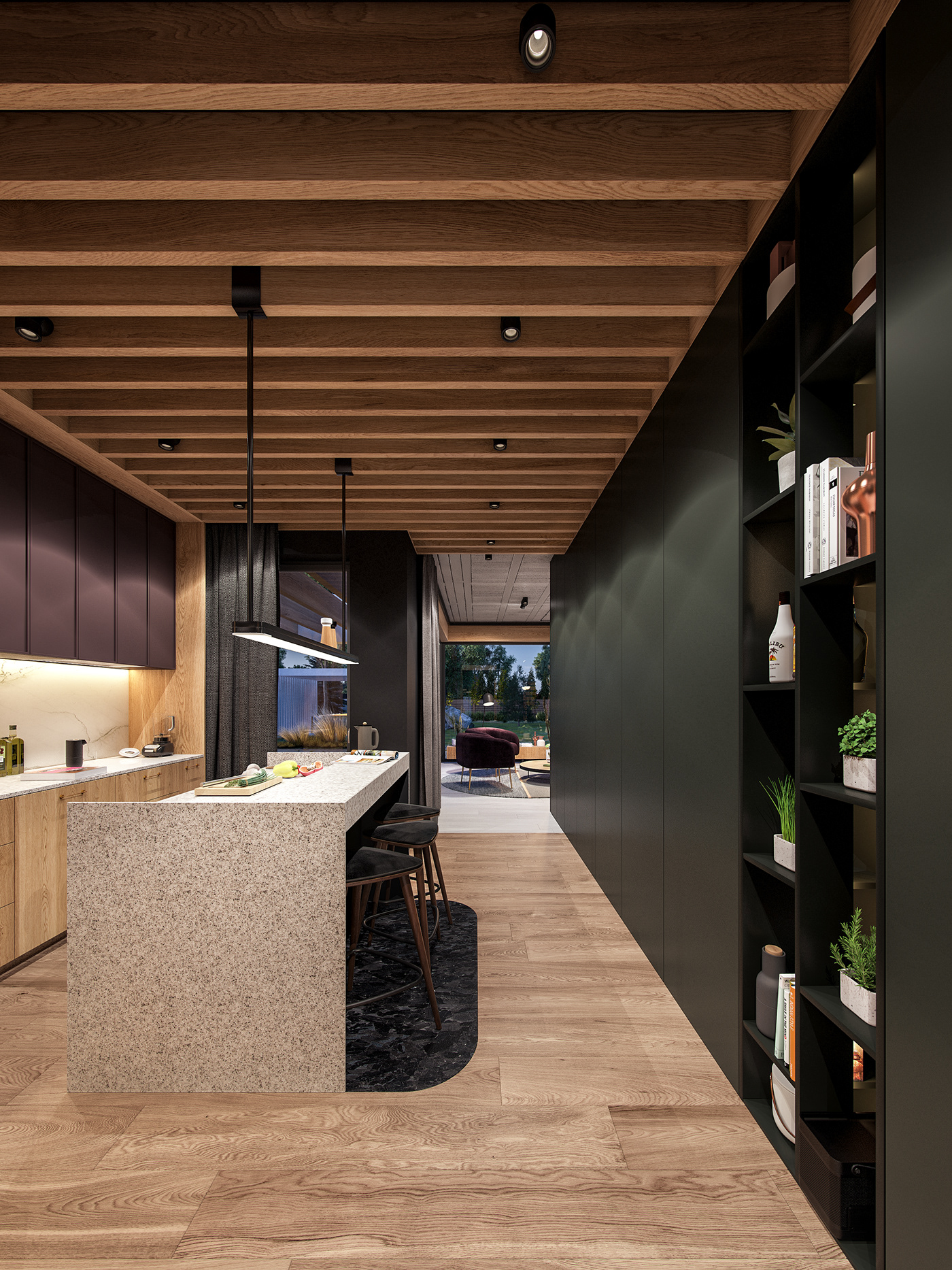 concrete cosy desin house Interior minimal modern pin Plum wood