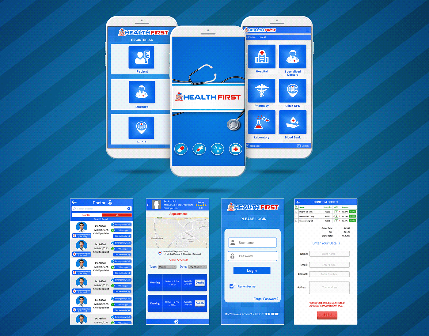 UI/UX apps design Mockup android medical Food  hospital mobile Interface