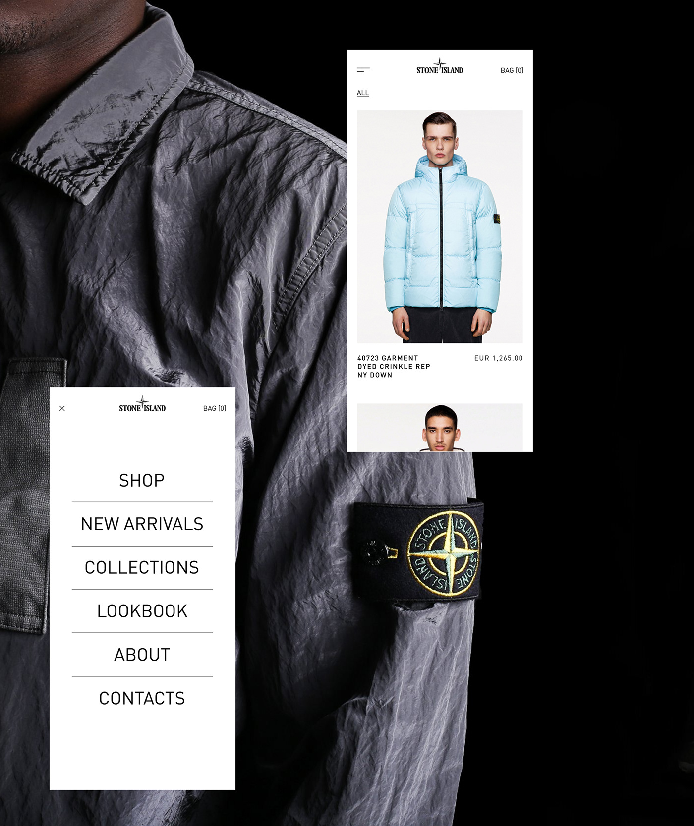 clothes compostition Ecommerce Fashion  grid mobile redesign stoneisland store uxui
