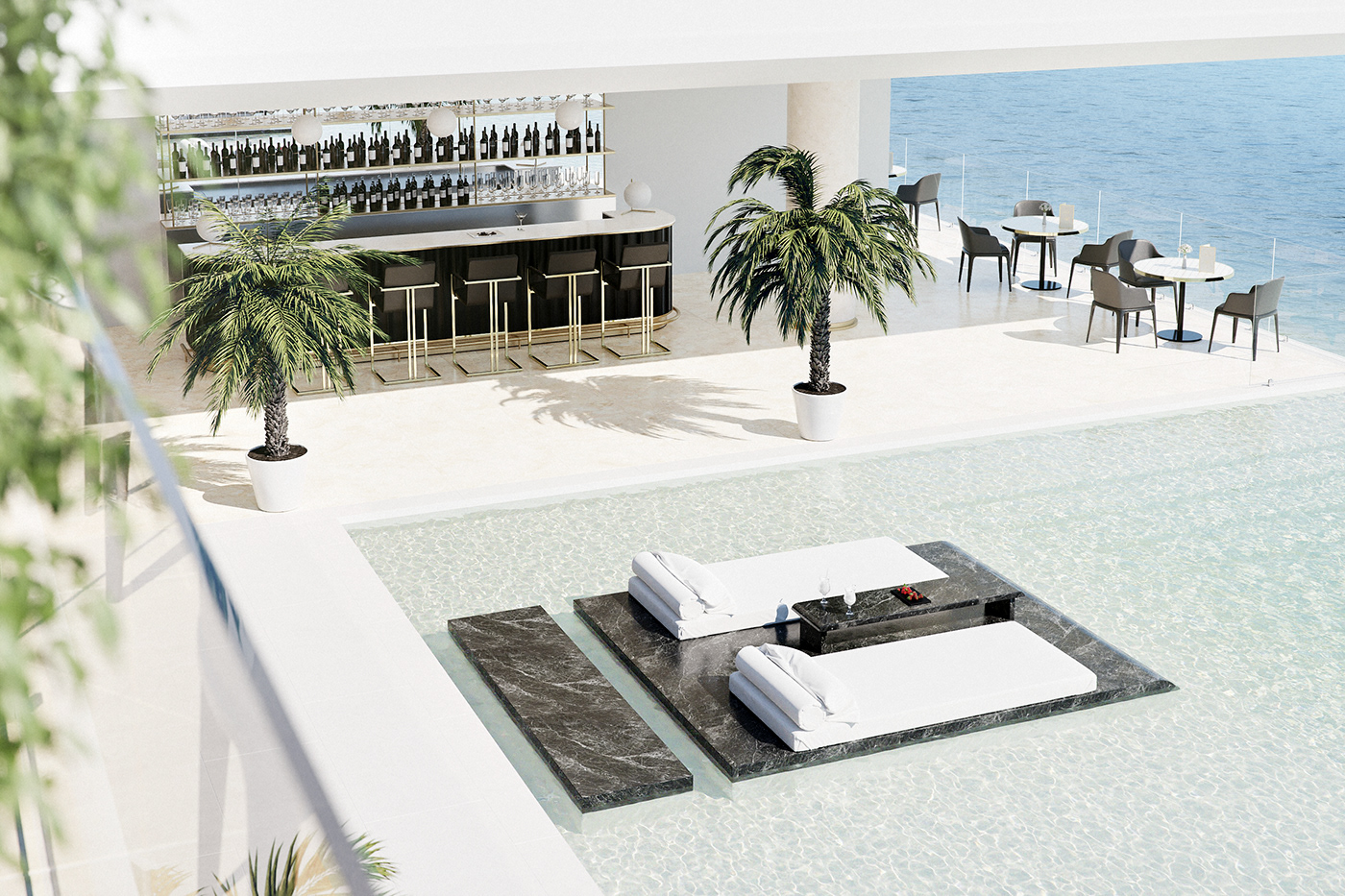 hotel Pool design blender luxcore archviz caustics vray corona