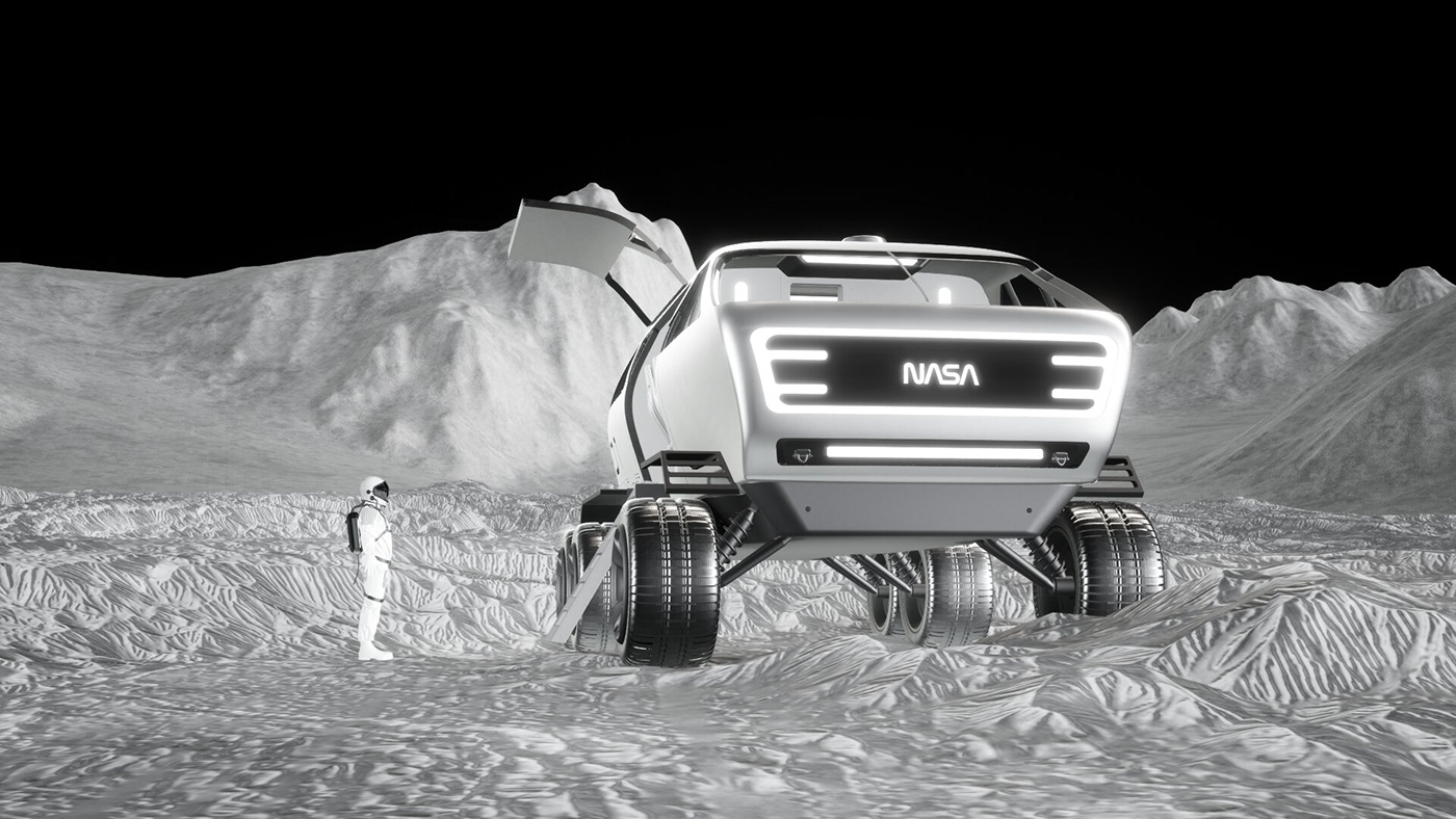 lunar industrial design  product design  nasa moon Vehicle transportation 3D Render lunar vehicle