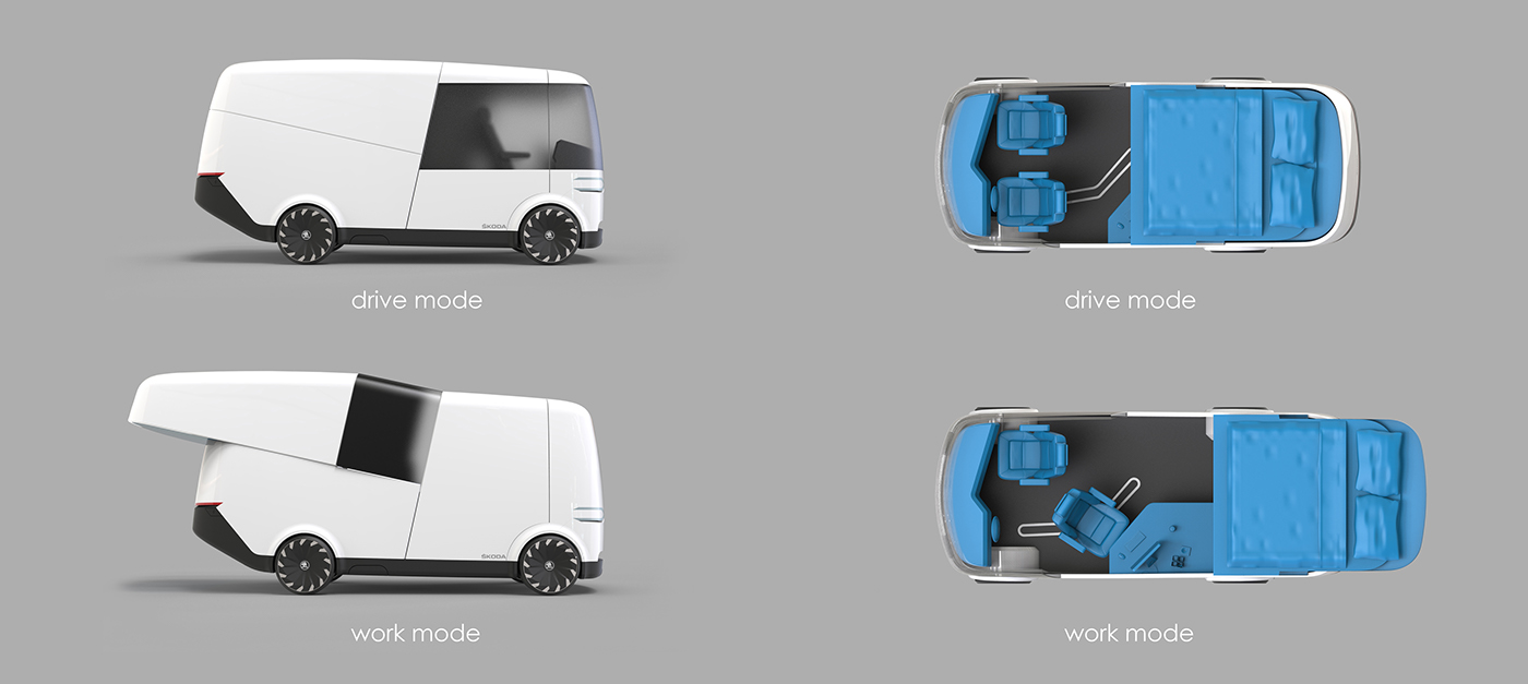 Skoda Van design sketch electric nomad sketches blue digital Renderings