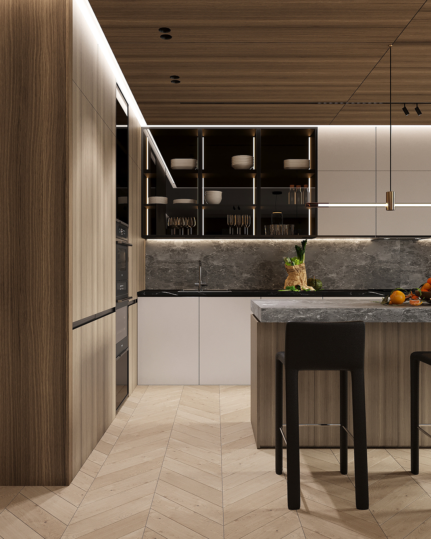 контемпорари кухня-гостиная мрамор Современная кухня современный стиль спальня шпон