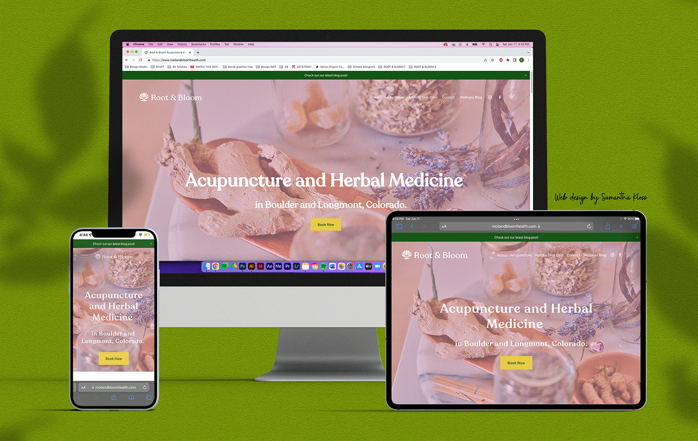 Website for desktop and mobile for Root & Bloom, created by Samantha Kloss