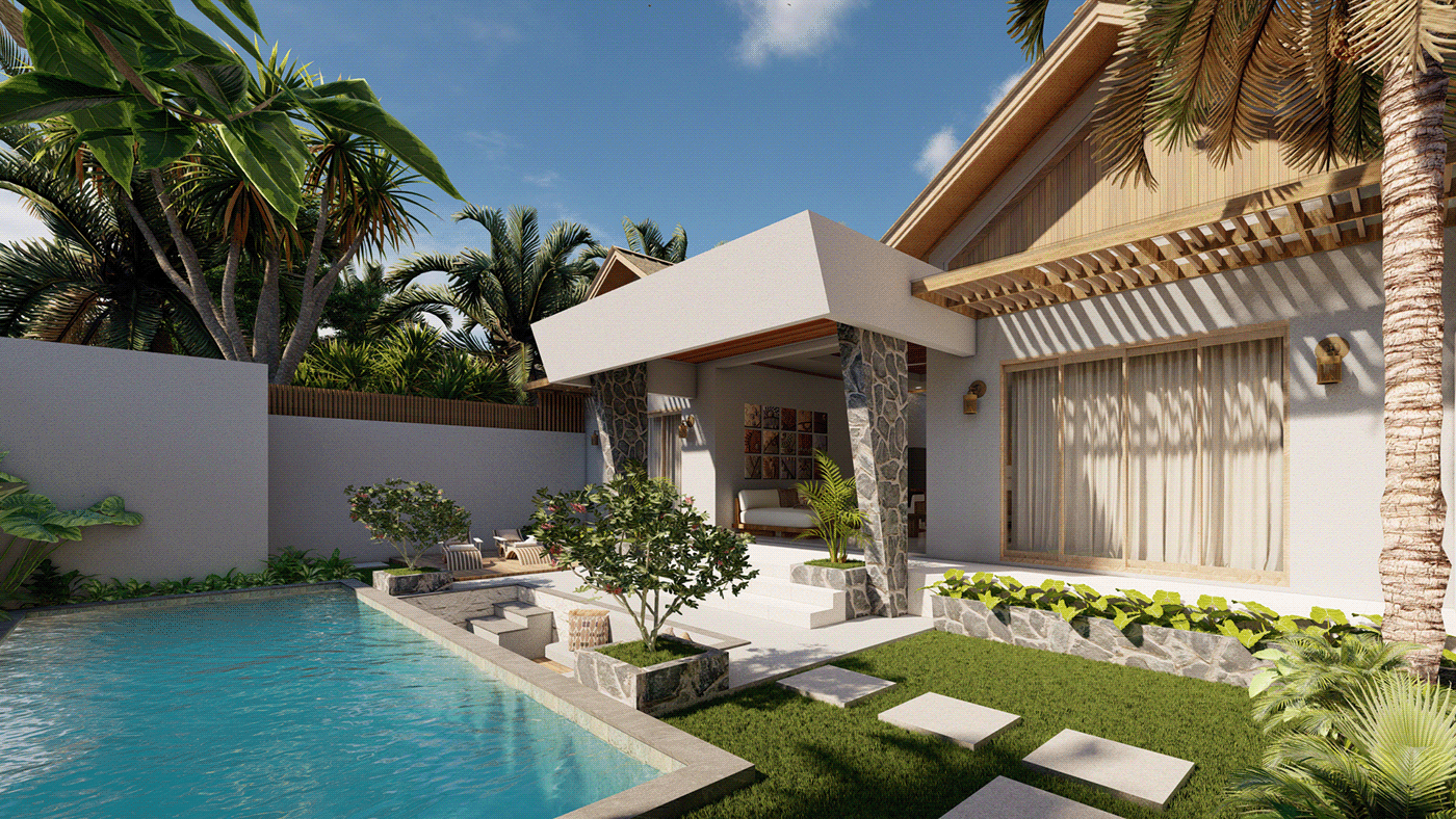 swimming pool architecture interior design  Render visualization exterior modern Villa Hospitality bali