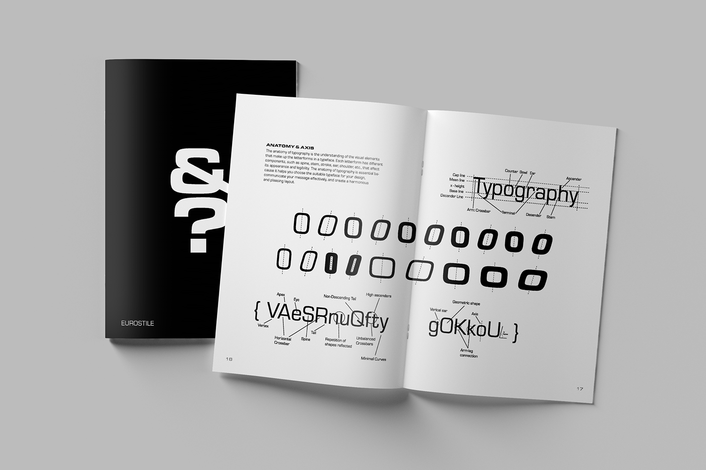 book design typography   Layout Design InDesign magazine Eurostile Font TypeSpecimenBook