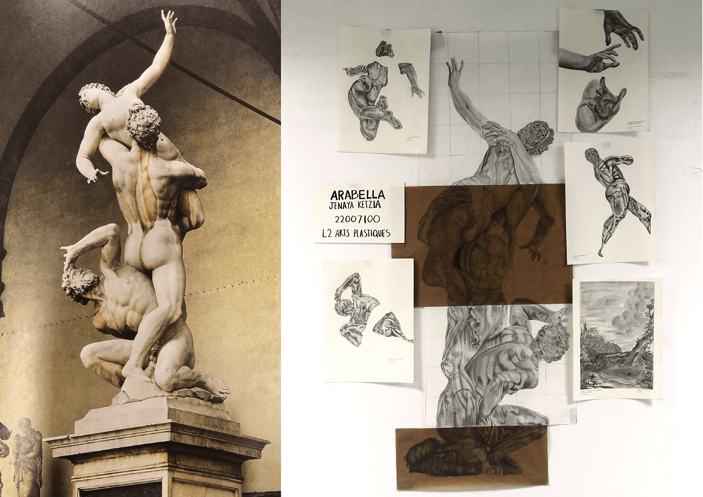 Charcoal Drawing dessin Drawing  échelle 1 giambologna grand format Pencil drawing Realistic drawing Rome sculpture
