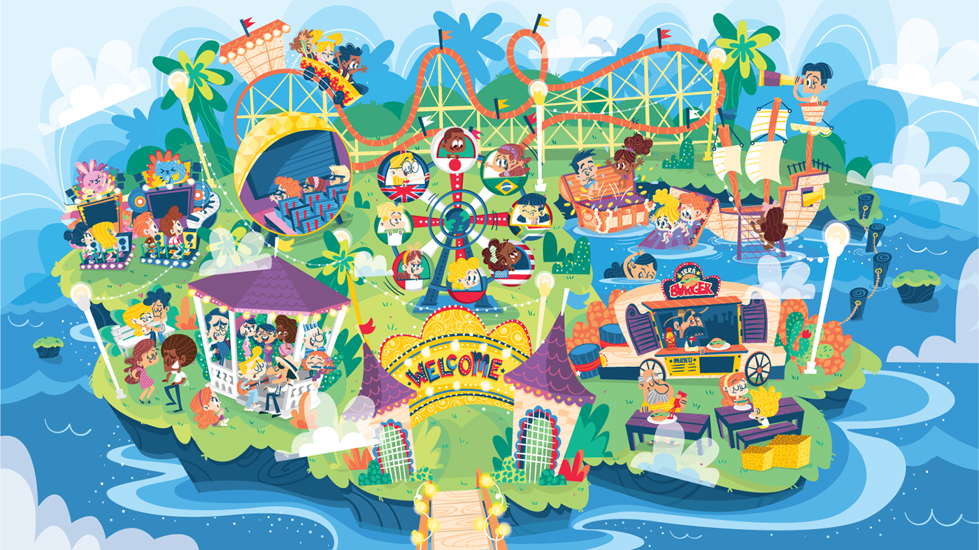 amusement park parque de diversões Children park Parque infantil Editora didático Ilustração parque temático educational interactive island