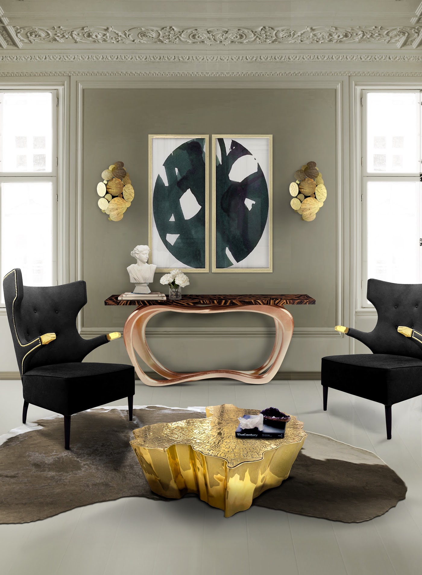 gold center table gold design interior design  3dmax rendering design apartments art photorealism