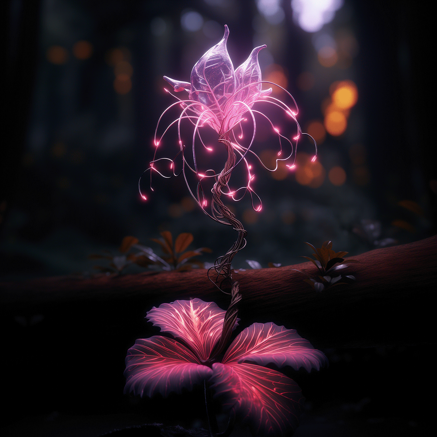 midjourney nature tech magic forest bioluminescence Cyberpunk crystal plants glowing plants utopic material