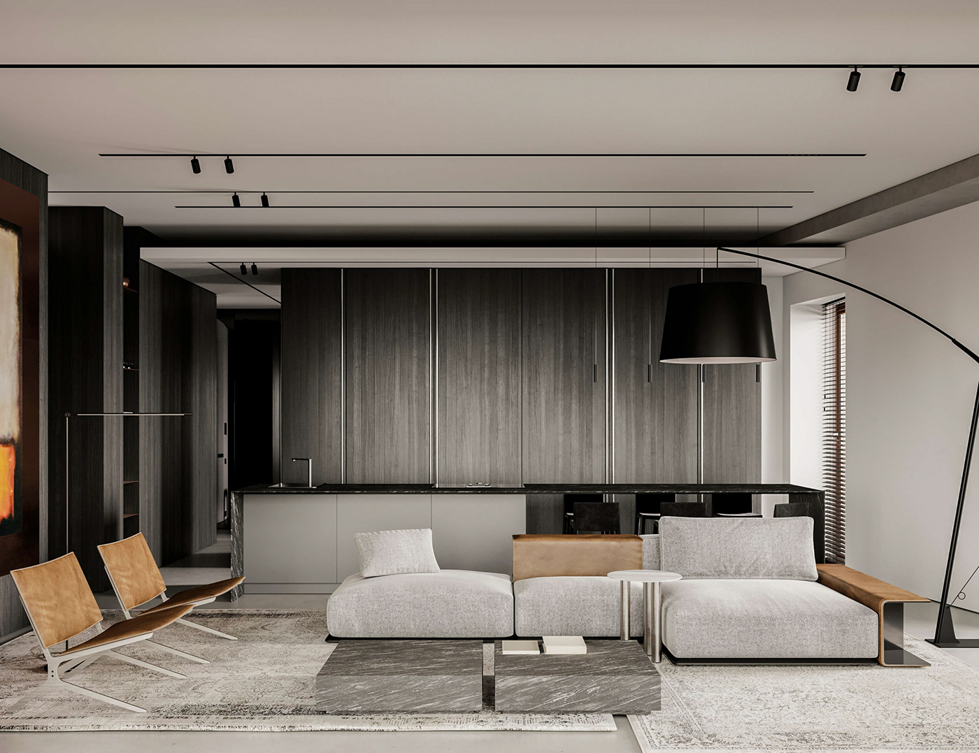 apartment black black and white concrete interior design  Minimalism modern monochrome wood
