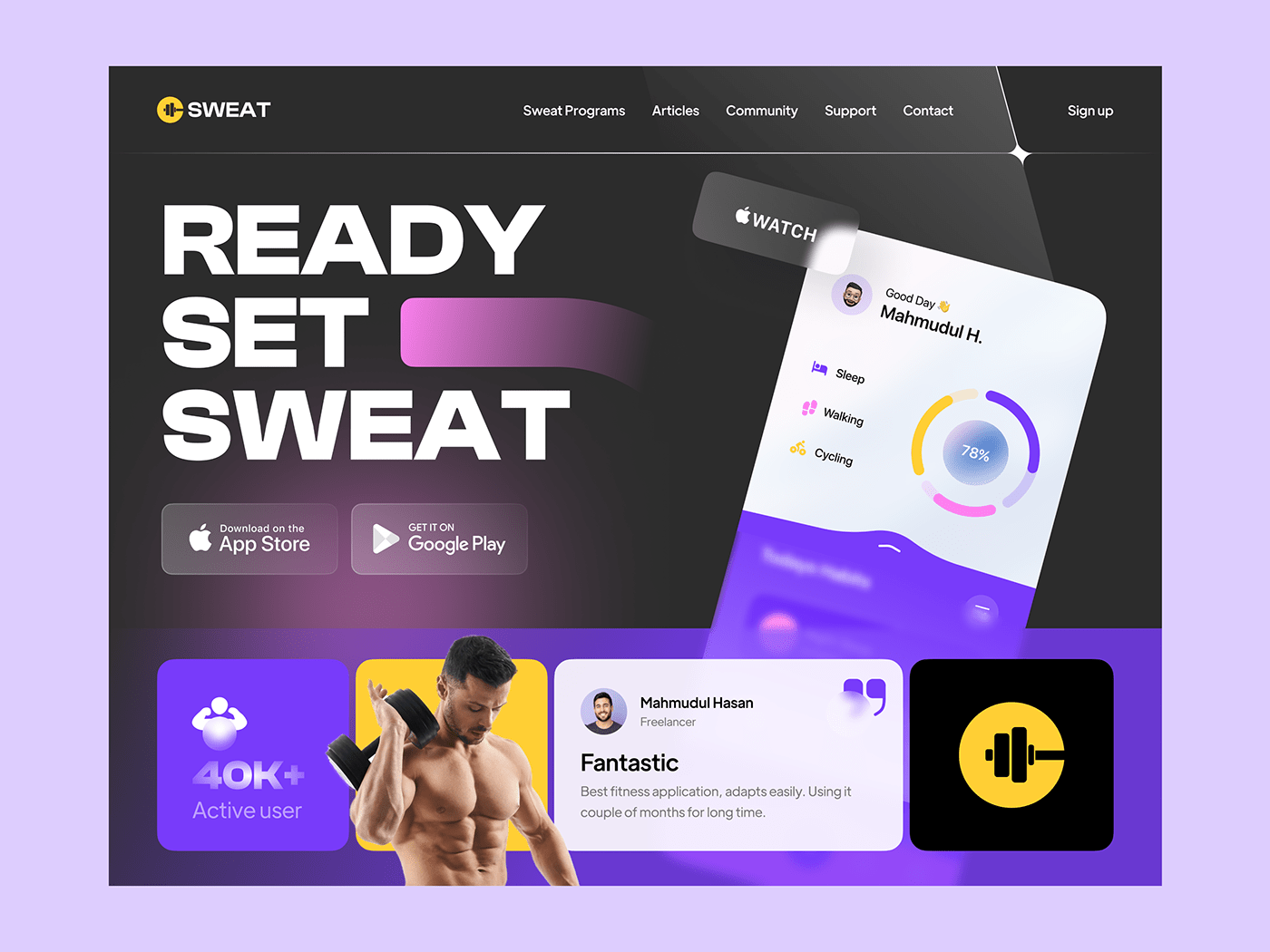 App Landing Page fitness fitness app fitness app landing page fitness website Health landing page training Website workout
