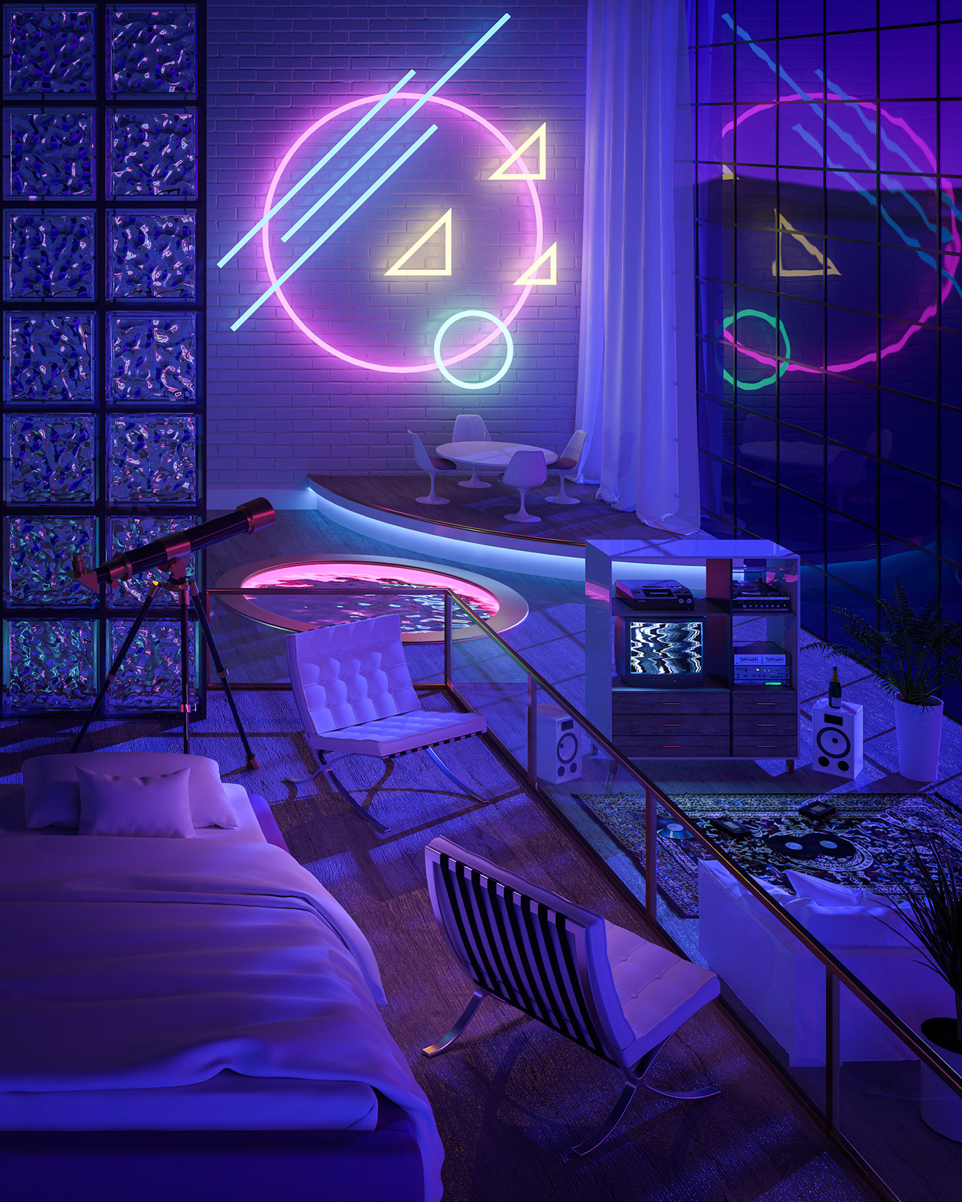 3D 80s 90s aesthetic Cyberpunk neon Render Scifi Synthwave vapourwave